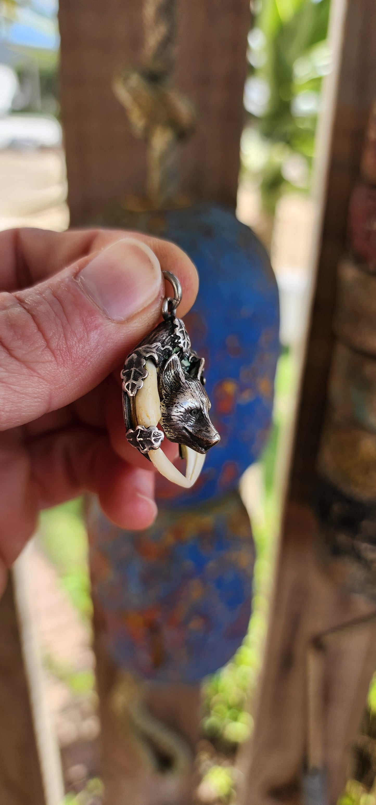 “The Hunter’s Trophy” – Antique Victorian Fox Pendant in 835 Silver with Natural Fangs.