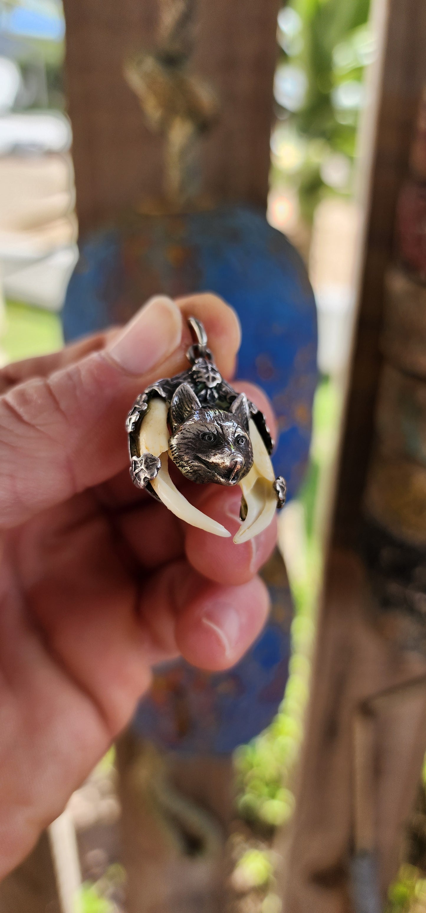 “The Hunter’s Trophy” – Antique Victorian Fox Pendant in 835 Silver with Natural Fangs.
