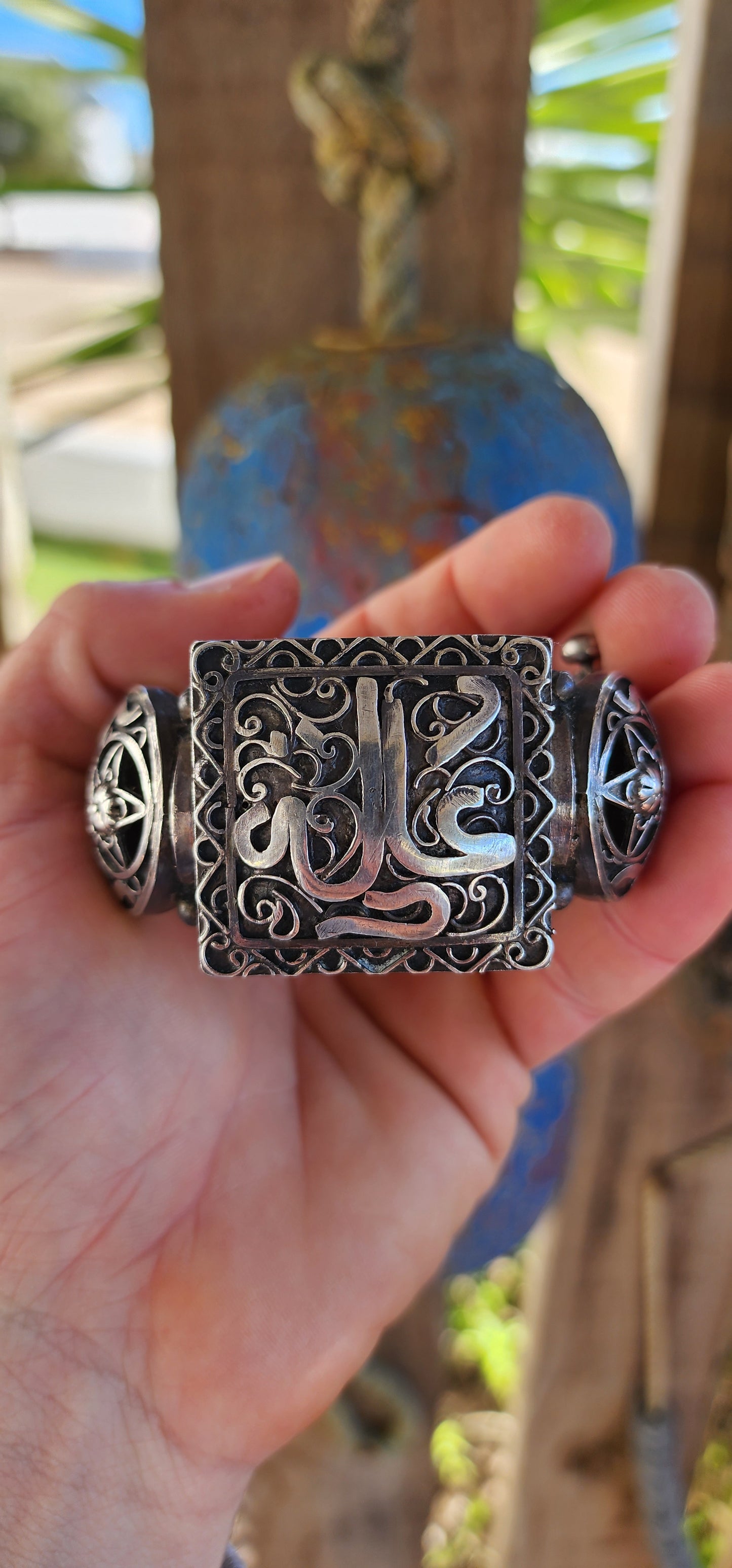 Striking antique hinged bangle, crafted in solid 800 silver with commanding presence and intricate artistry.