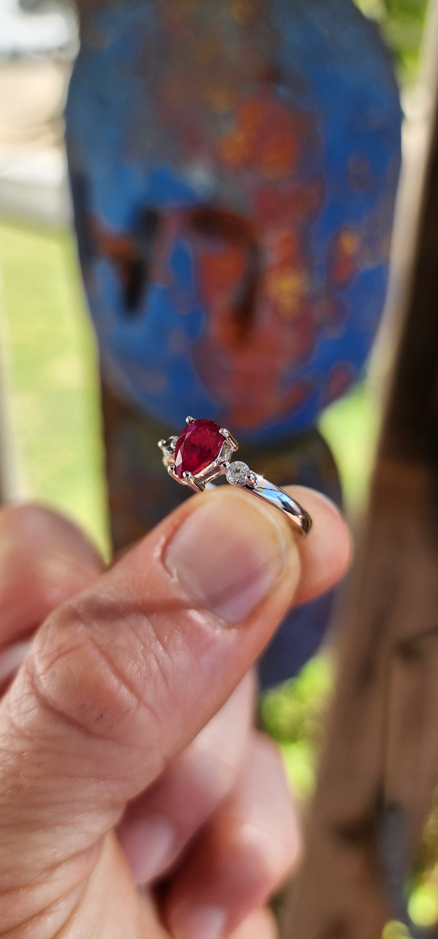 Beautiful Sterling Silver & Ruby Trilogy Ring.