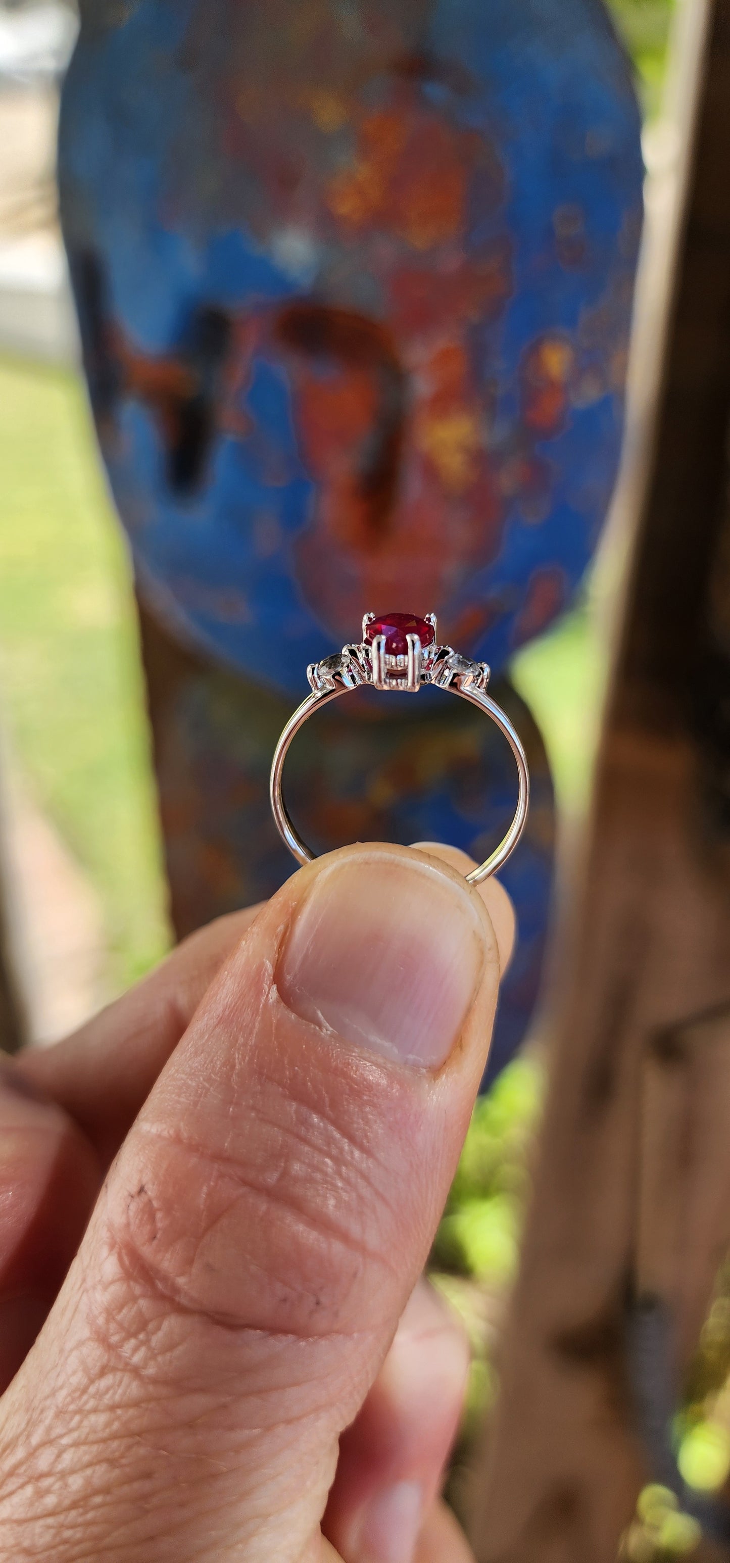 Beautiful Sterling Silver & Ruby Trilogy Ring.