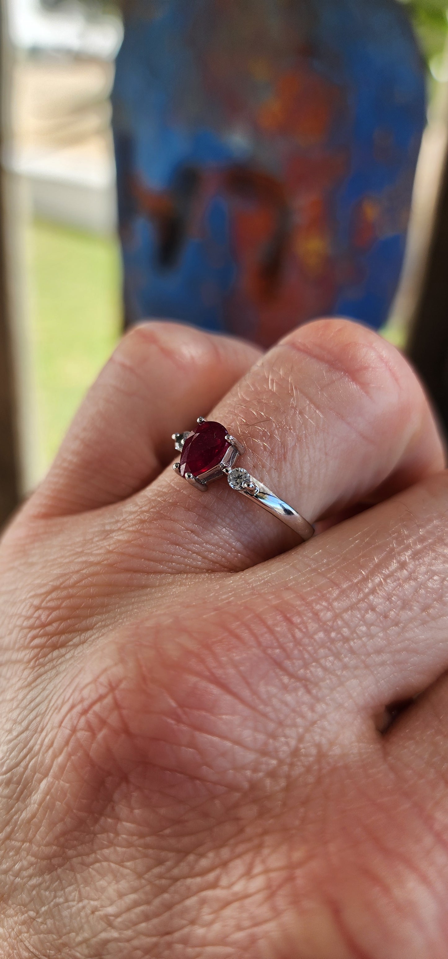 Beautiful Sterling Silver & Ruby Trilogy Ring.