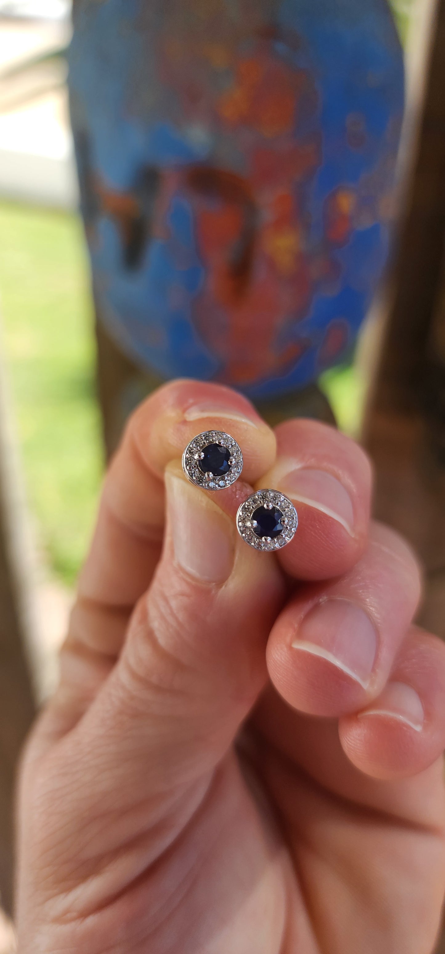 Sterling Silver Sapphire Halo Stud Earrings.