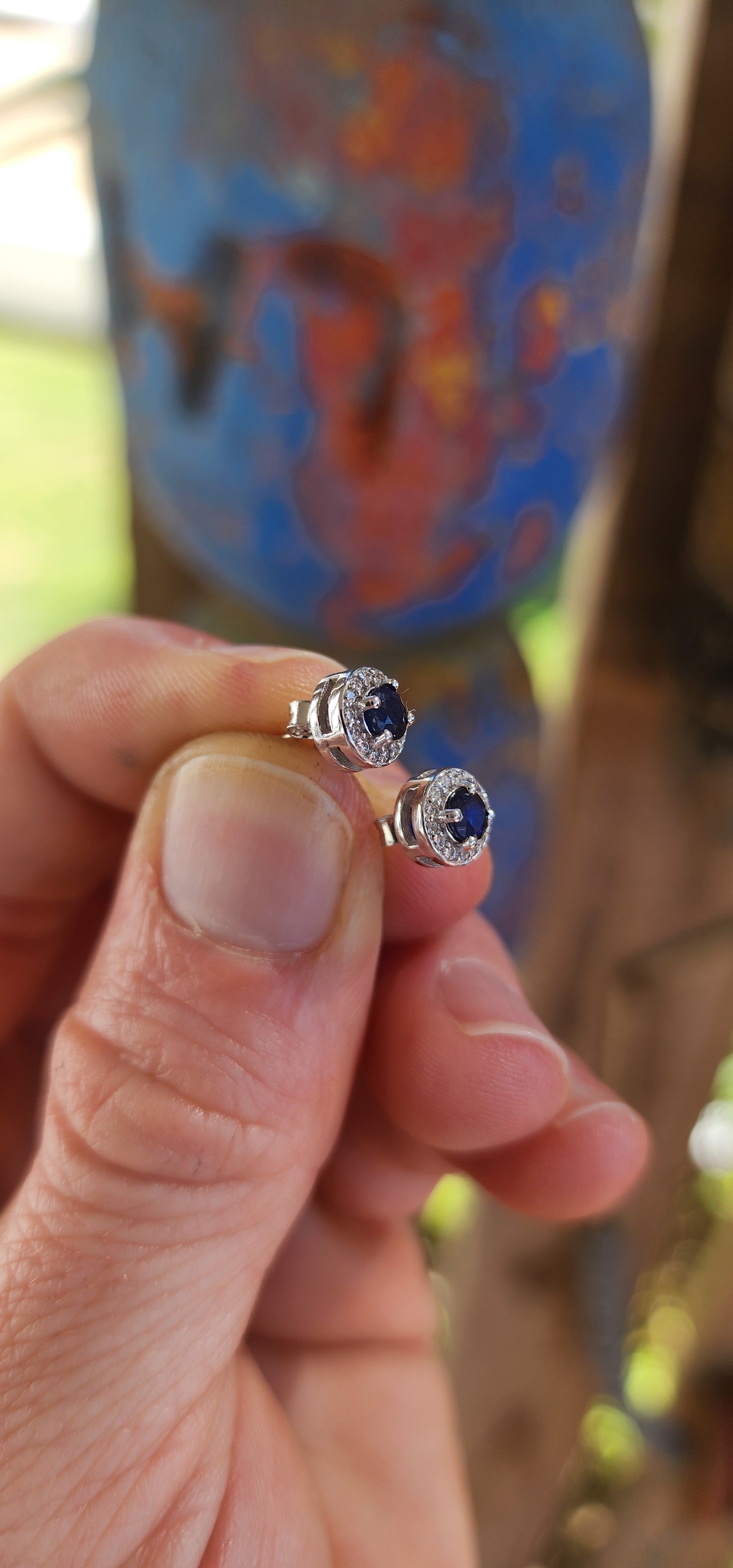 Sterling Silver Sapphire Halo Stud Earrings.