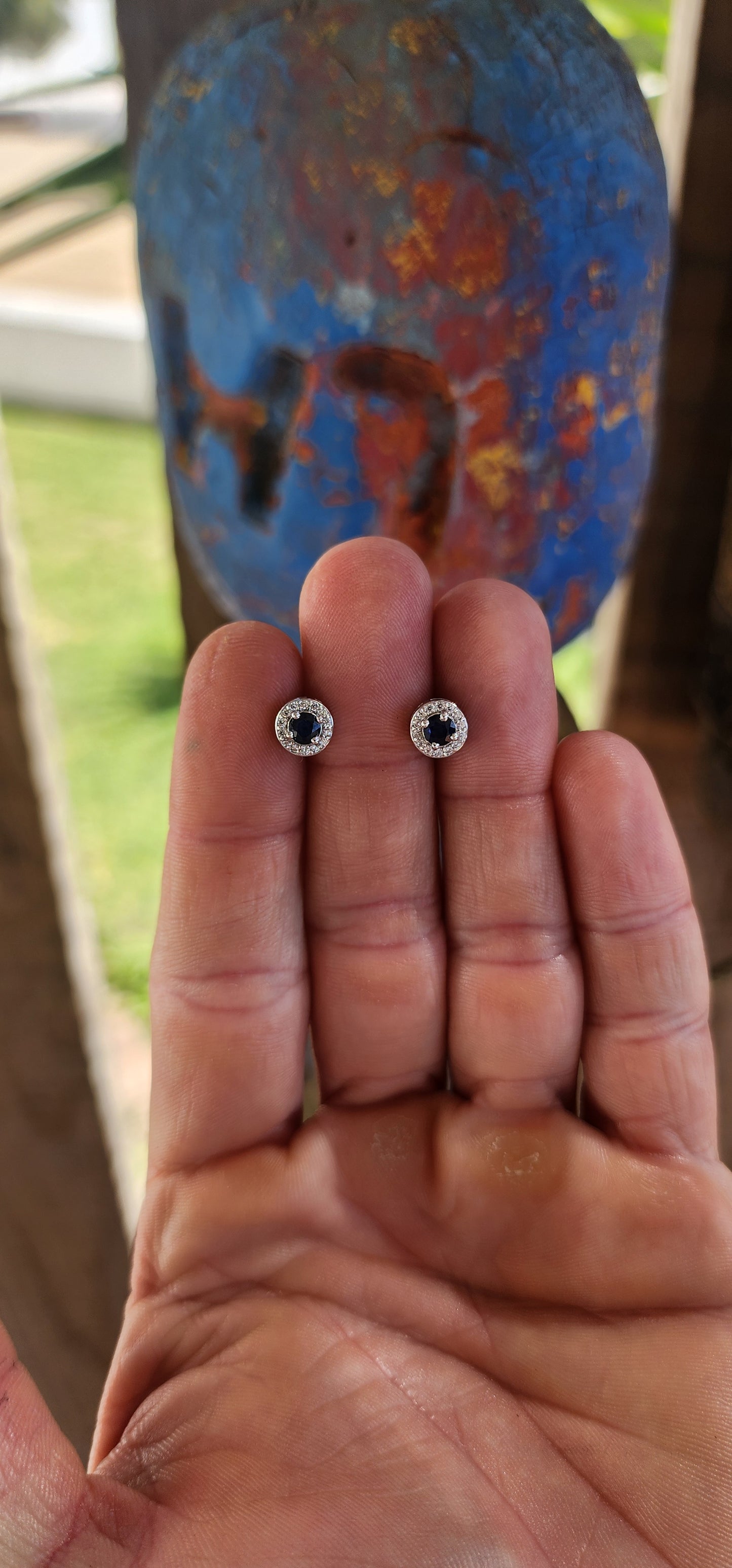 Sterling Silver Sapphire Halo Stud Earrings.