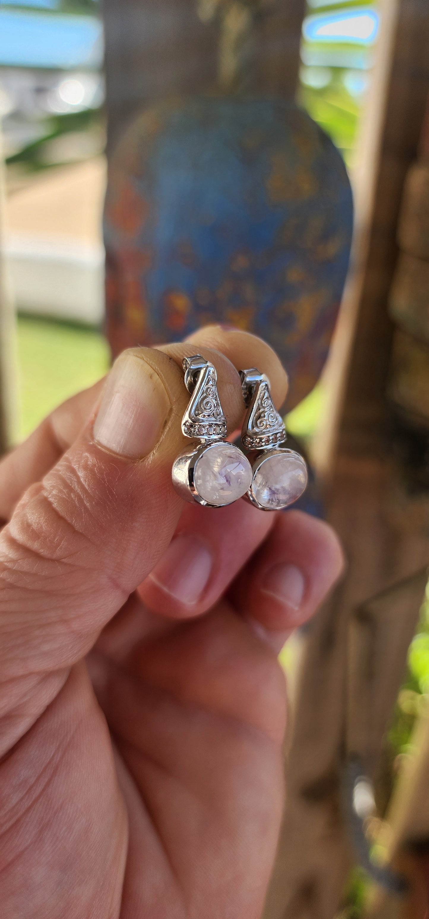 Art Deco Revival Moonstone Earrings in Sterling Silver.
