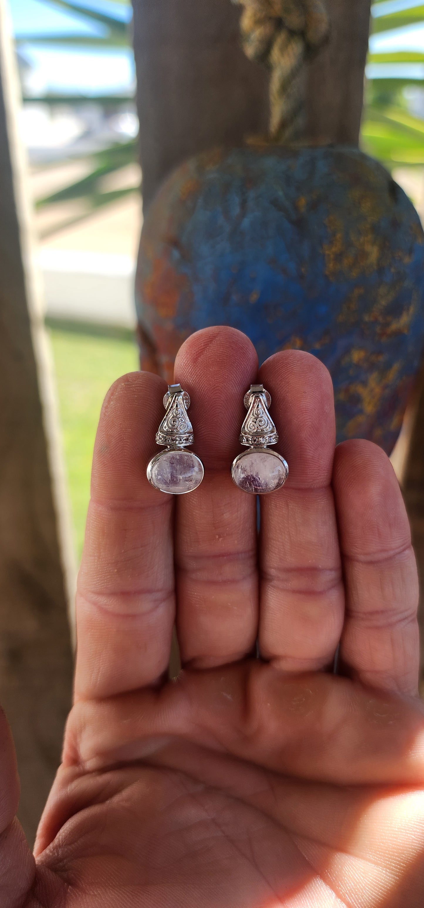 Art Deco Revival Moonstone Earrings in Sterling Silver.