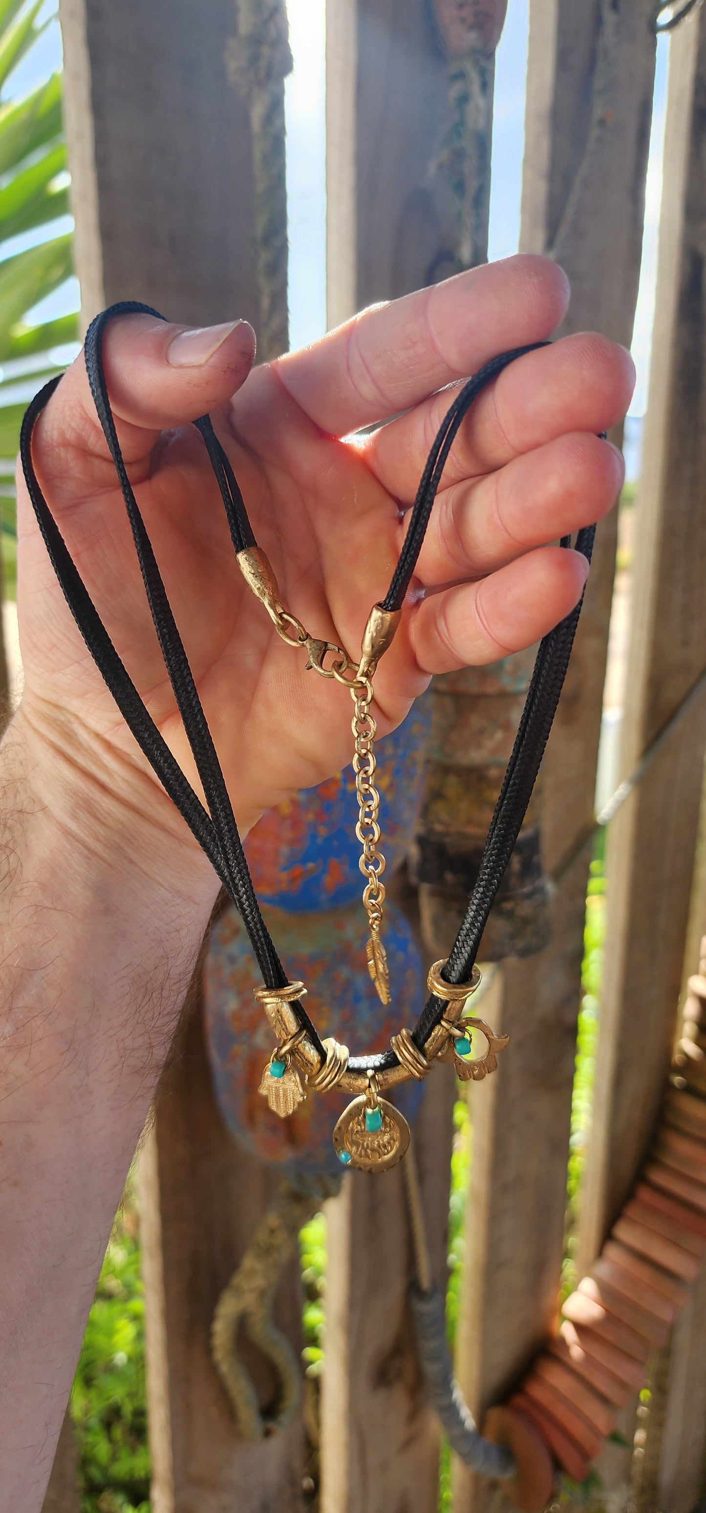 This striking designer costume necklace hails from Danon, one of Israel’s most beloved jewelry houses known for blending ancient symbolism with modern bohemian style.