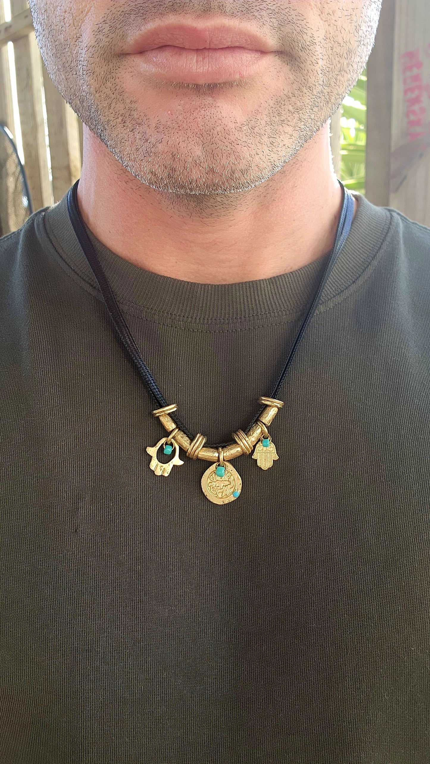 This striking designer costume necklace hails from Danon, one of Israel’s most beloved jewelry houses known for blending ancient symbolism with modern bohemian style.