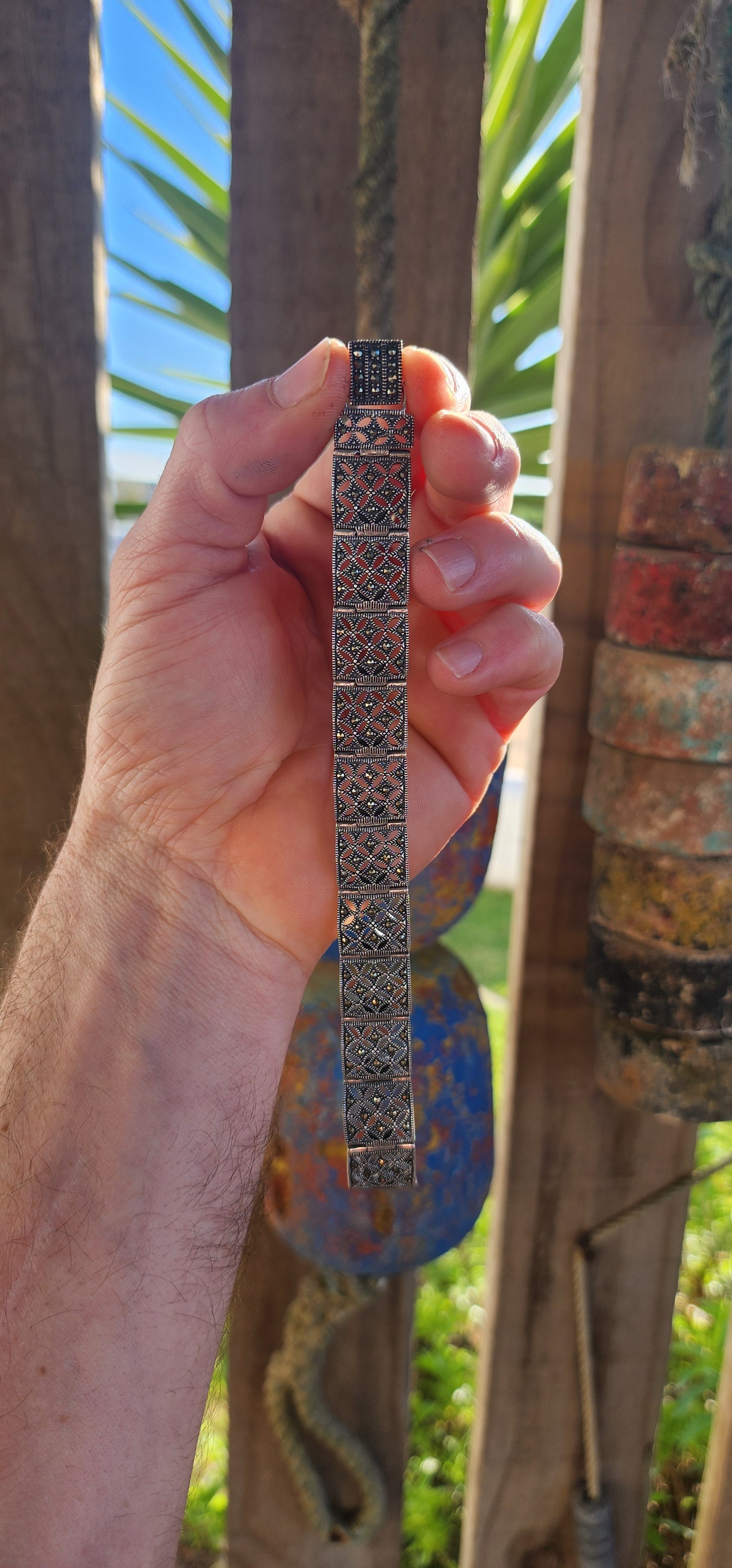 Exquisite and substantial Art Deco revival sterling silver and marcasite panel bracelet.