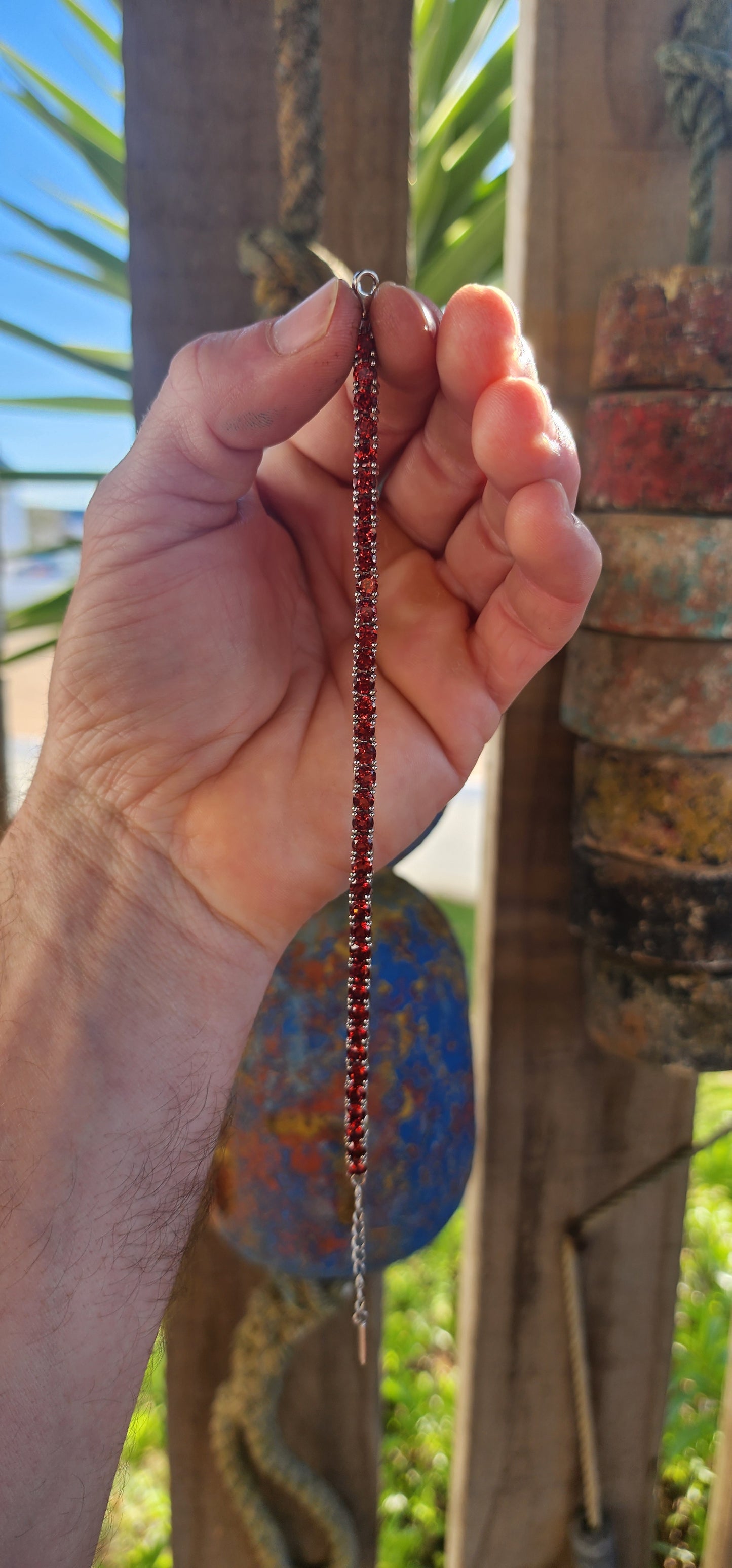 Enchanting Sterling Silver & Garnet Unisex Tennis Bracelet.