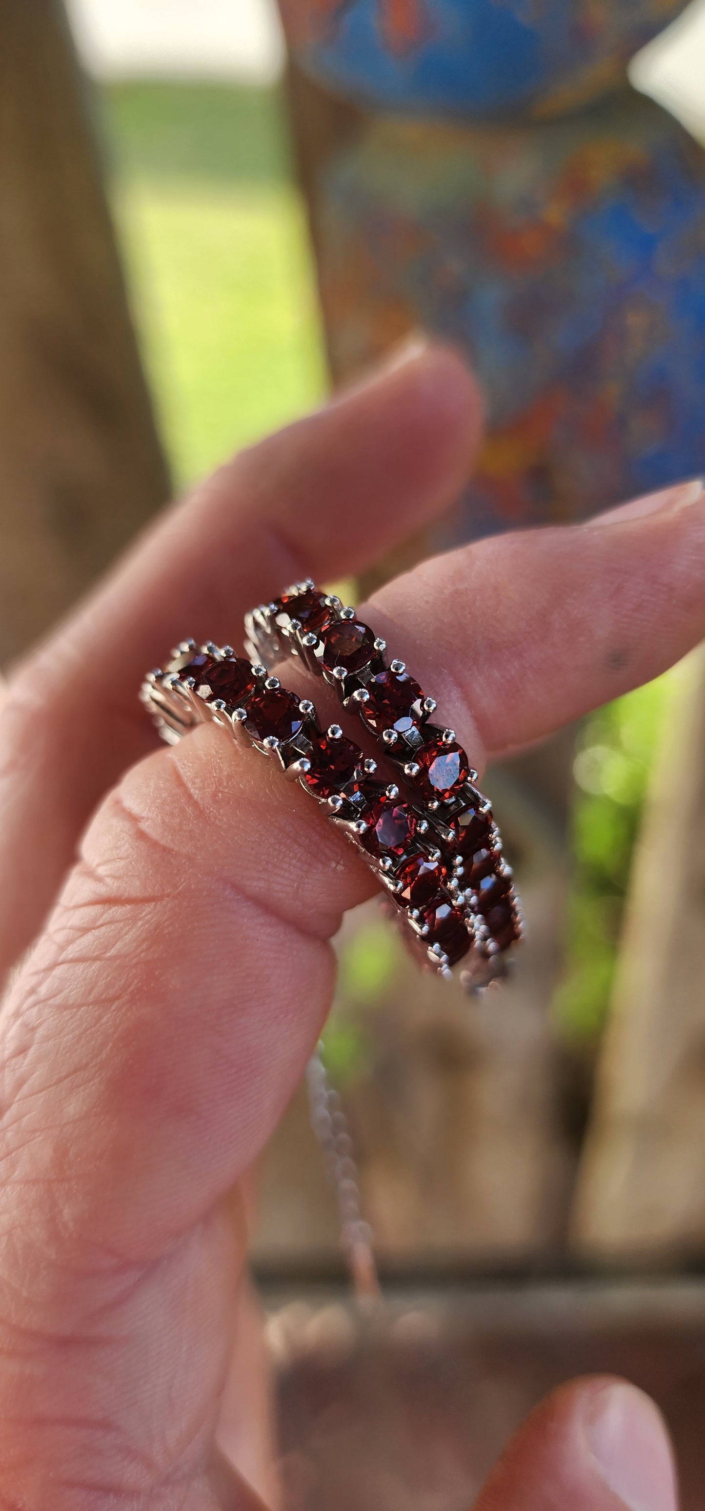 Enchanting Sterling Silver & Garnet Unisex Tennis Bracelet.