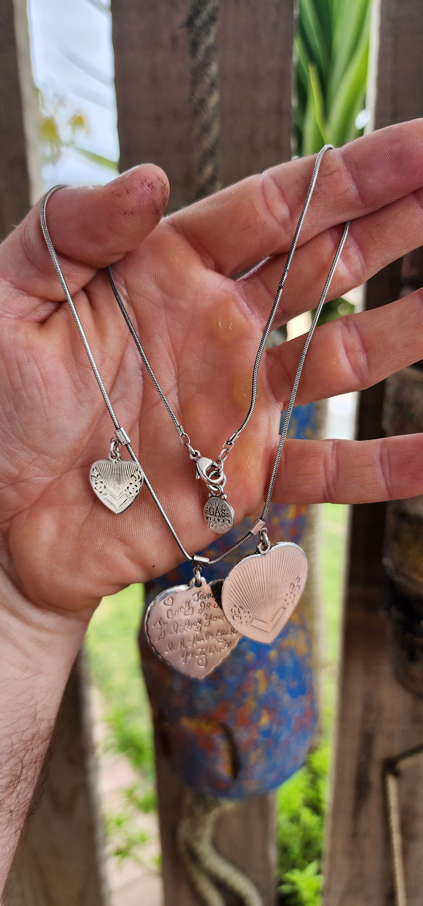 Designer costume silver-plated “I Love You” necklace by the renowned French jewelry house Gas Bijoux.