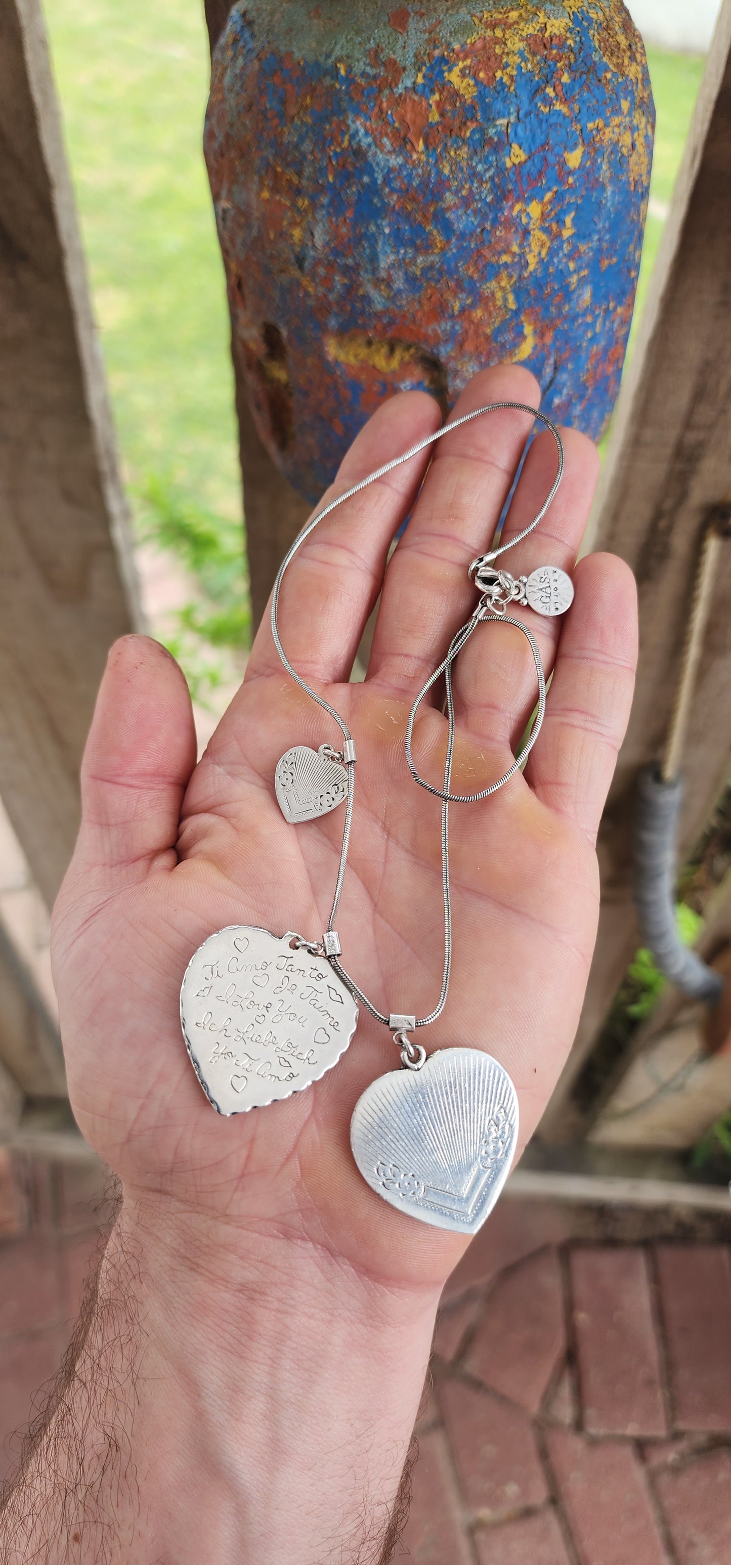 Designer costume silver-plated “I Love You” necklace by the renowned French jewelry house Gas Bijoux.