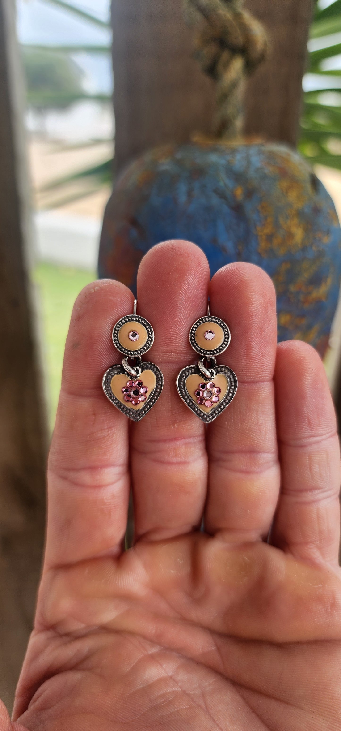 Pair of Designer Heart Drop Earrings by Gas Bijoux (France).