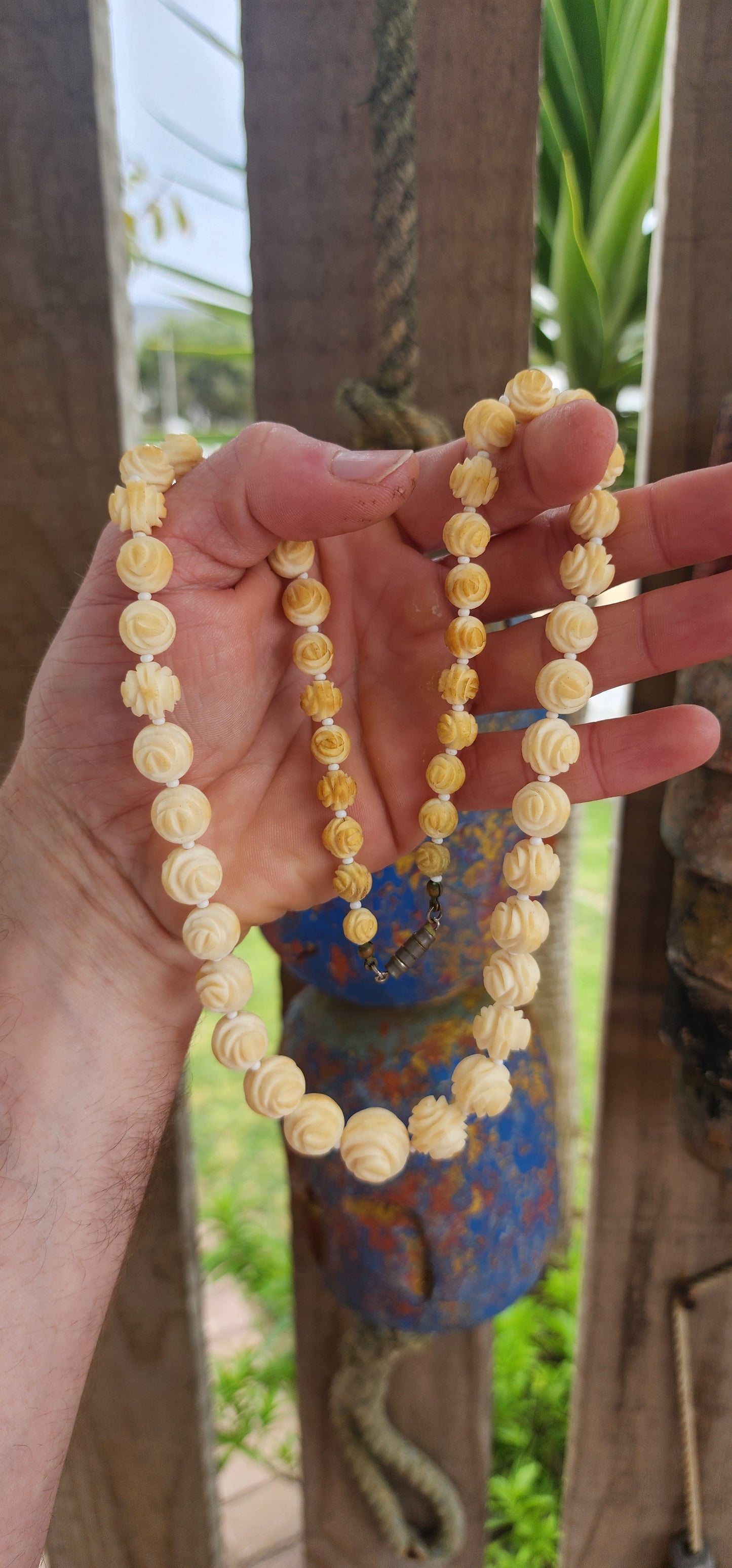 “A Garden of Ivory Roses”
An absolutely sublime antique treasure — this extra-length strand of hand-carved pre-ban ivory beads is a masterpiece of craftsmanship and grace.