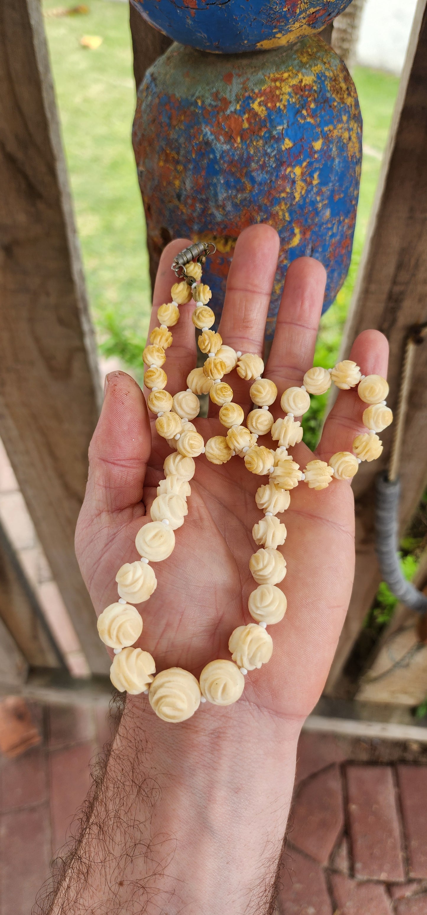 “A Garden of Ivory Roses”
An absolutely sublime antique treasure — this extra-length strand of hand-carved pre-ban ivory beads is a masterpiece of craftsmanship and grace.