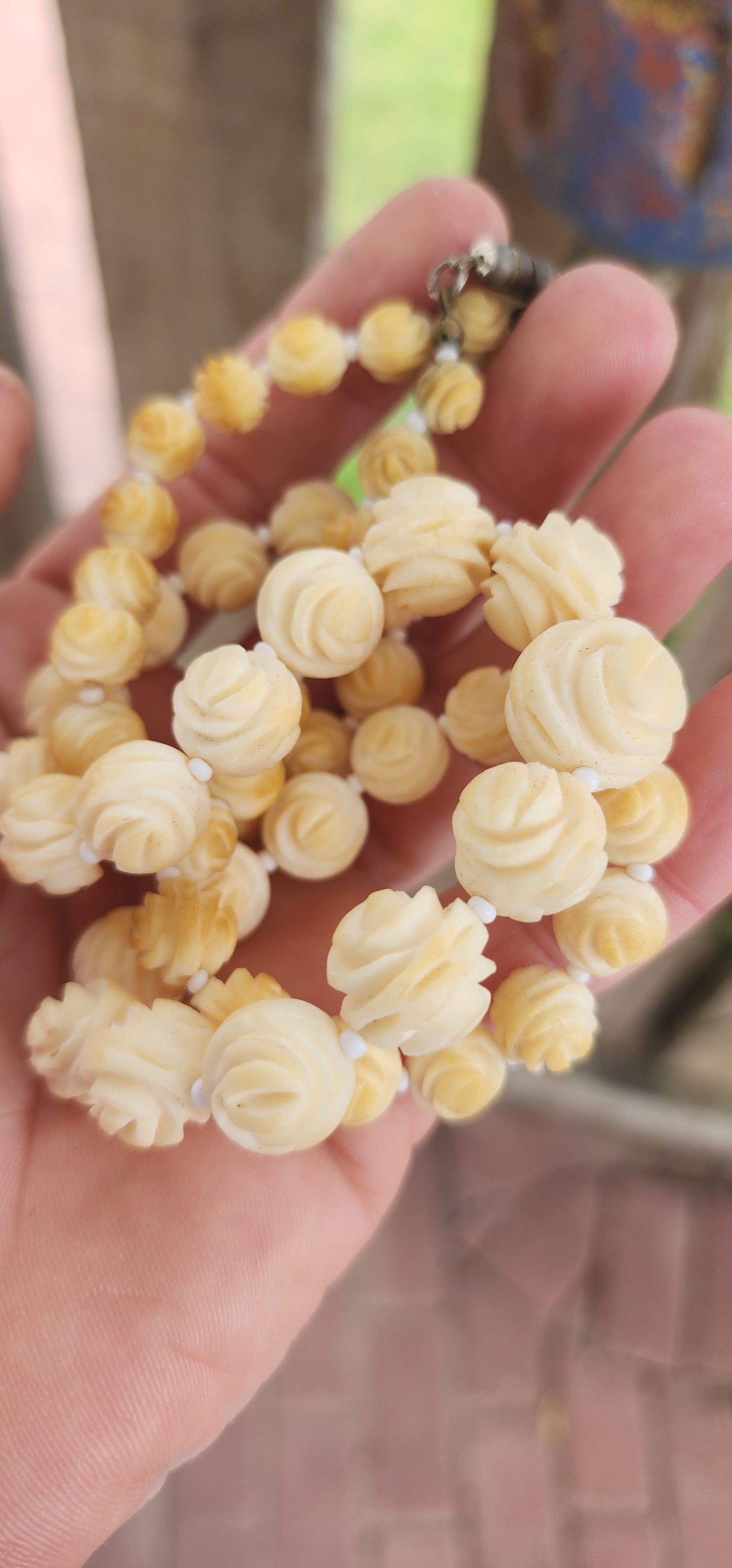 “A Garden of Ivory Roses”
An absolutely sublime antique treasure — this extra-length strand of hand-carved pre-ban ivory beads is a masterpiece of craftsmanship and grace.