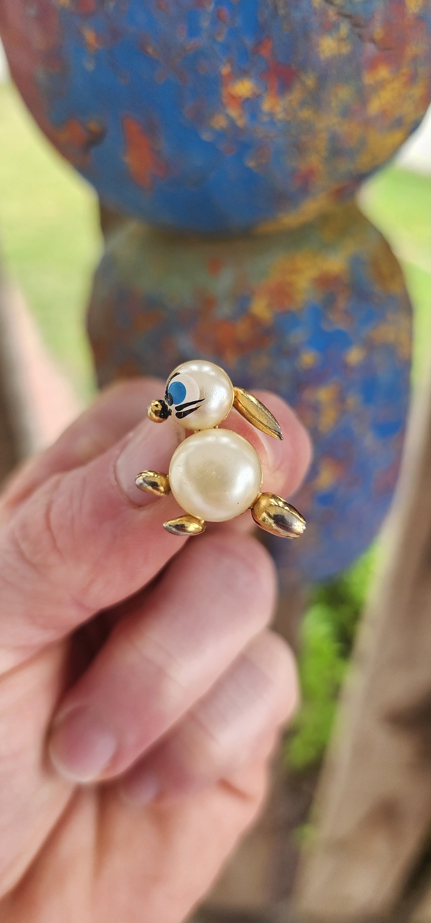 Playful collection of 5x Art Deco–era circa 1920s–1930s novelty brooches, crafted in copper with hand-painted enamel details that burst with vintage charm and personality.