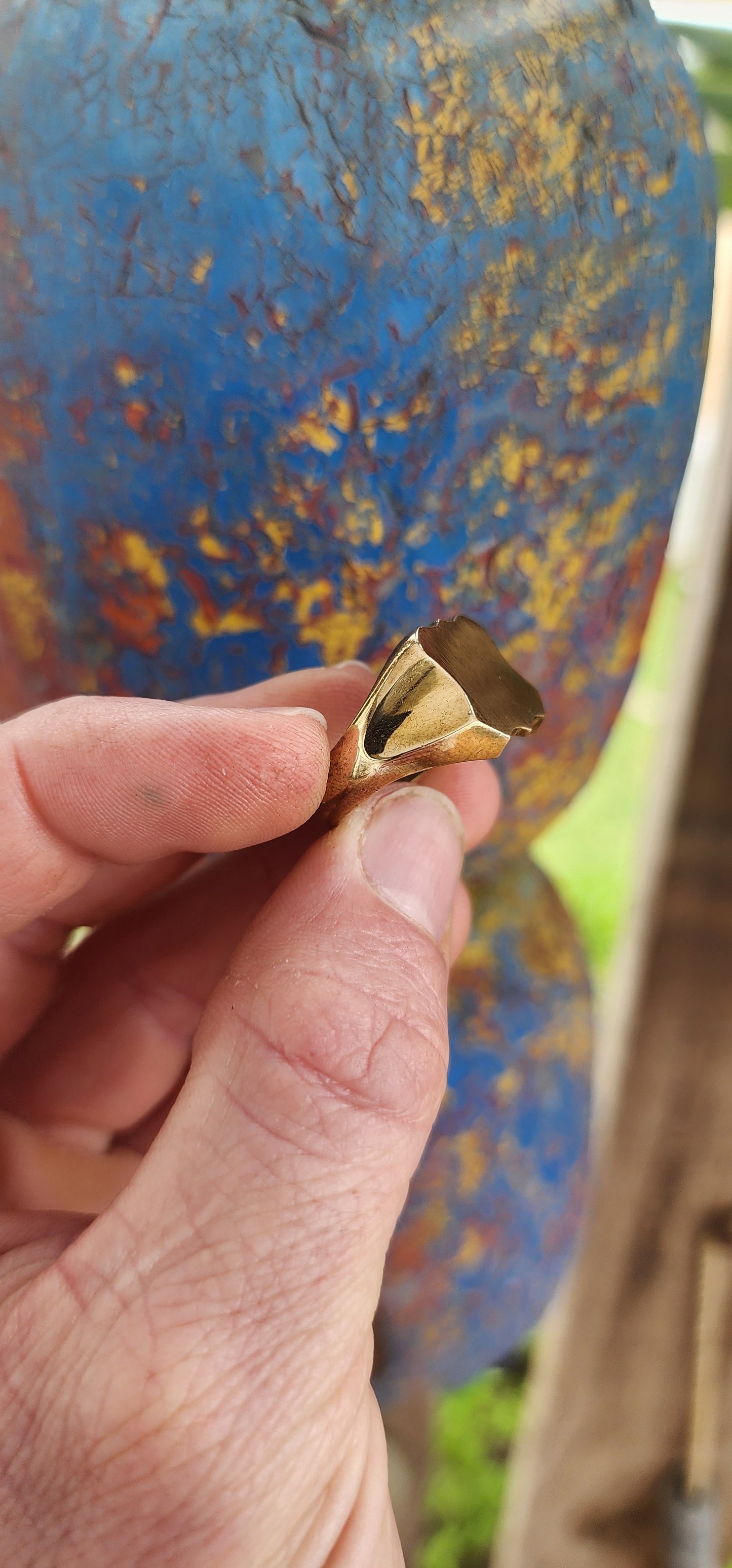 Chunky vintage men’s signet ring crafted in solid brass — this bold beauty carries all the charm of an old-world heirloom with a modern edge.