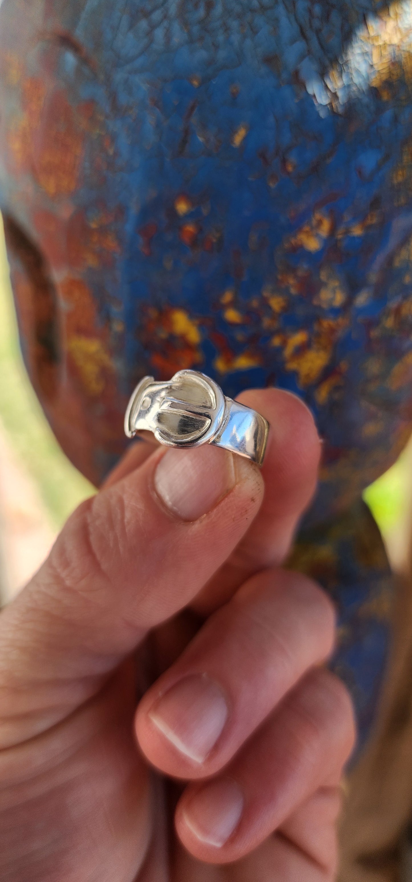 These will always be in vogue! Presenting a chunky vintage unisex hallmarked sterling silver belt buckle ring, crafted by the esteemed Gourdel Vales & Co. of Birmingham circa 1975.