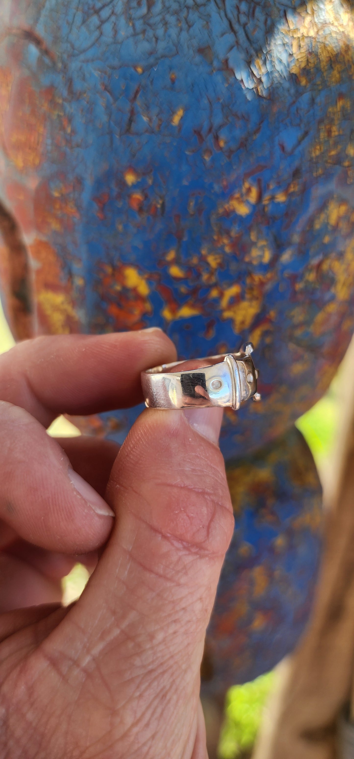 These will always be in vogue! Presenting a chunky vintage unisex hallmarked sterling silver belt buckle ring, crafted by the esteemed Gourdel Vales & Co. of Birmingham circa 1975.