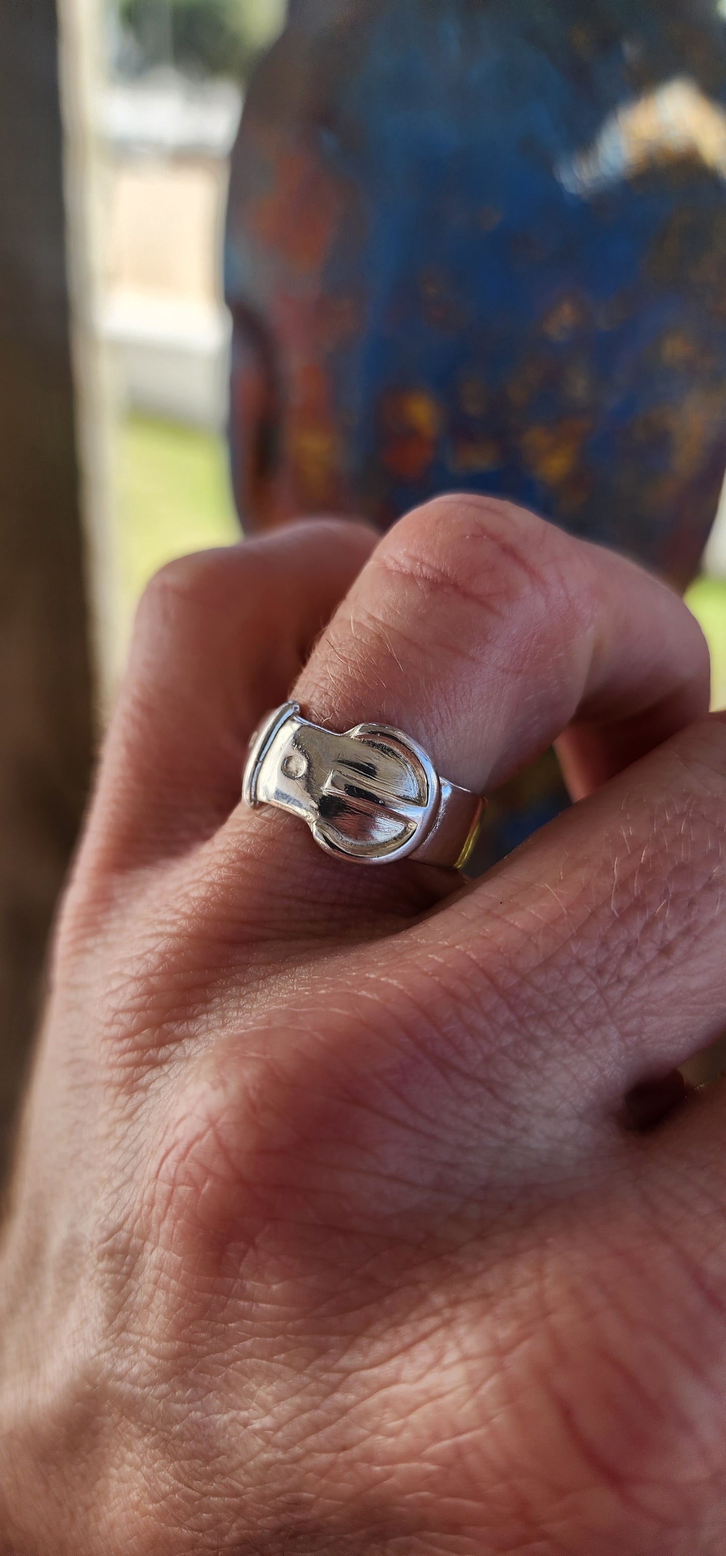 These will always be in vogue! Presenting a chunky vintage unisex hallmarked sterling silver belt buckle ring, crafted by the esteemed Gourdel Vales & Co. of Birmingham circa 1975.