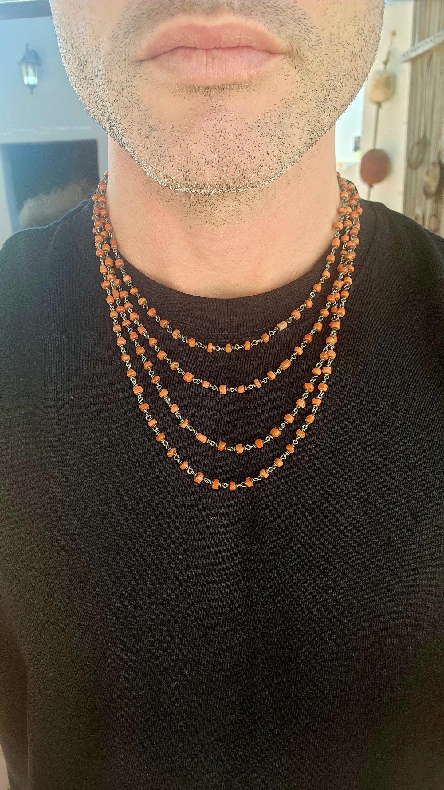Antique Mediterranean Coral Chain Necklace.