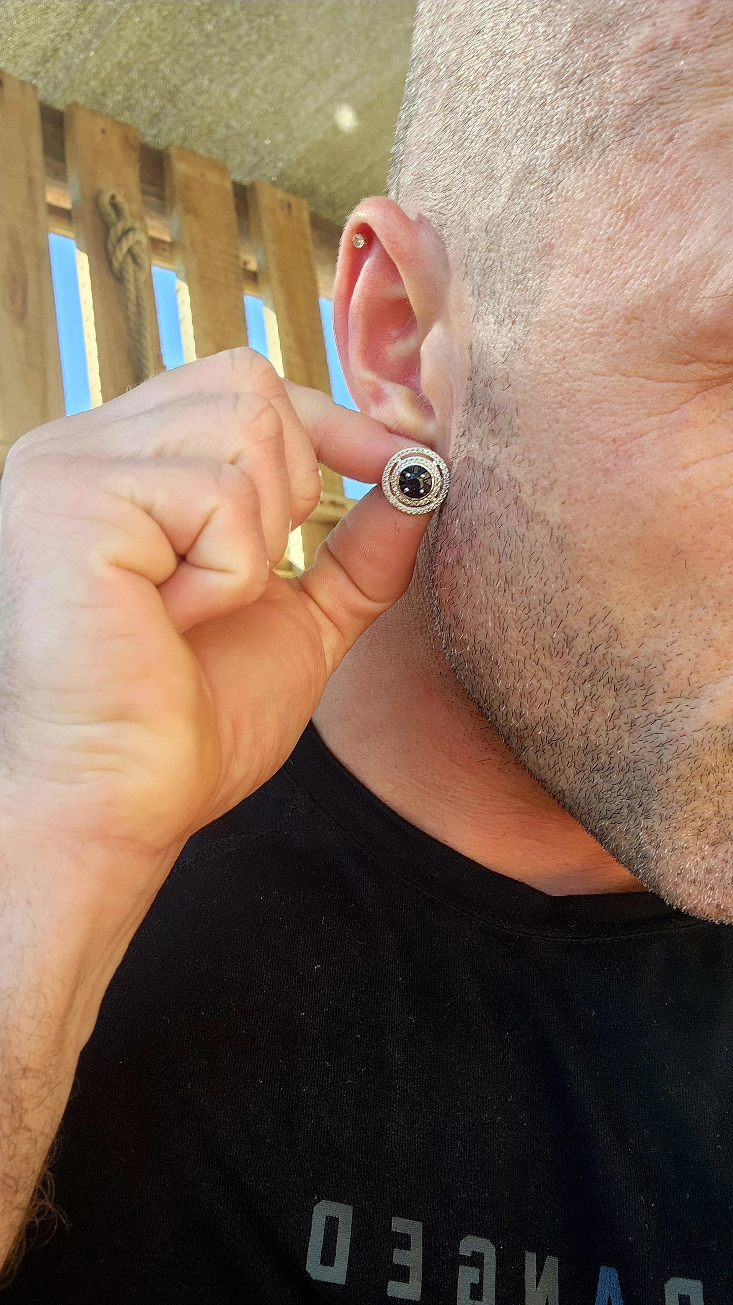 Night-Sky Orbit – Sapphire Halo Stud Earrings.