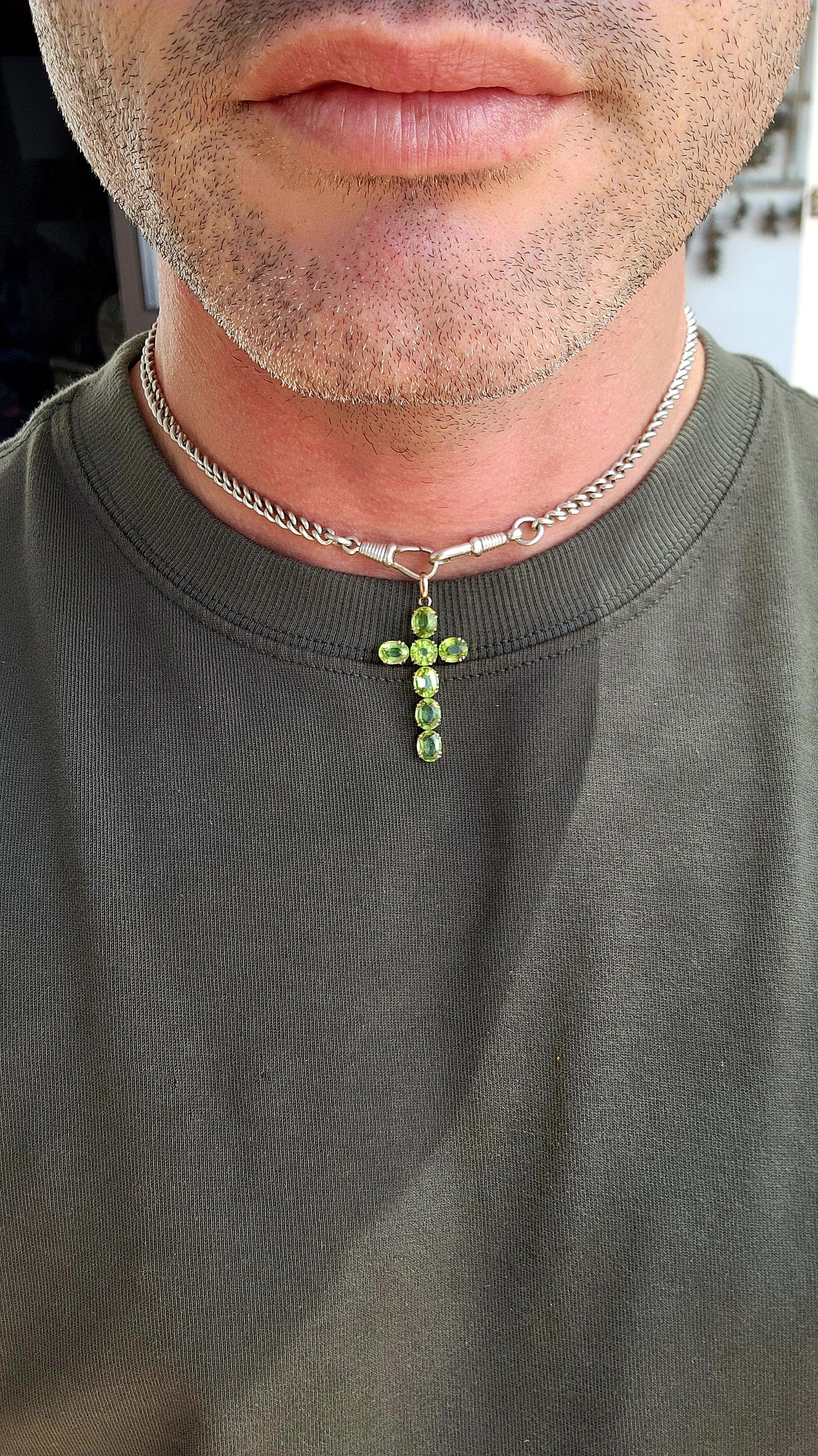 Marvelous Vintage 9ct Rose Gold & Natural Peridot Cross Pendant with Biblical Symbolism & Meaning.