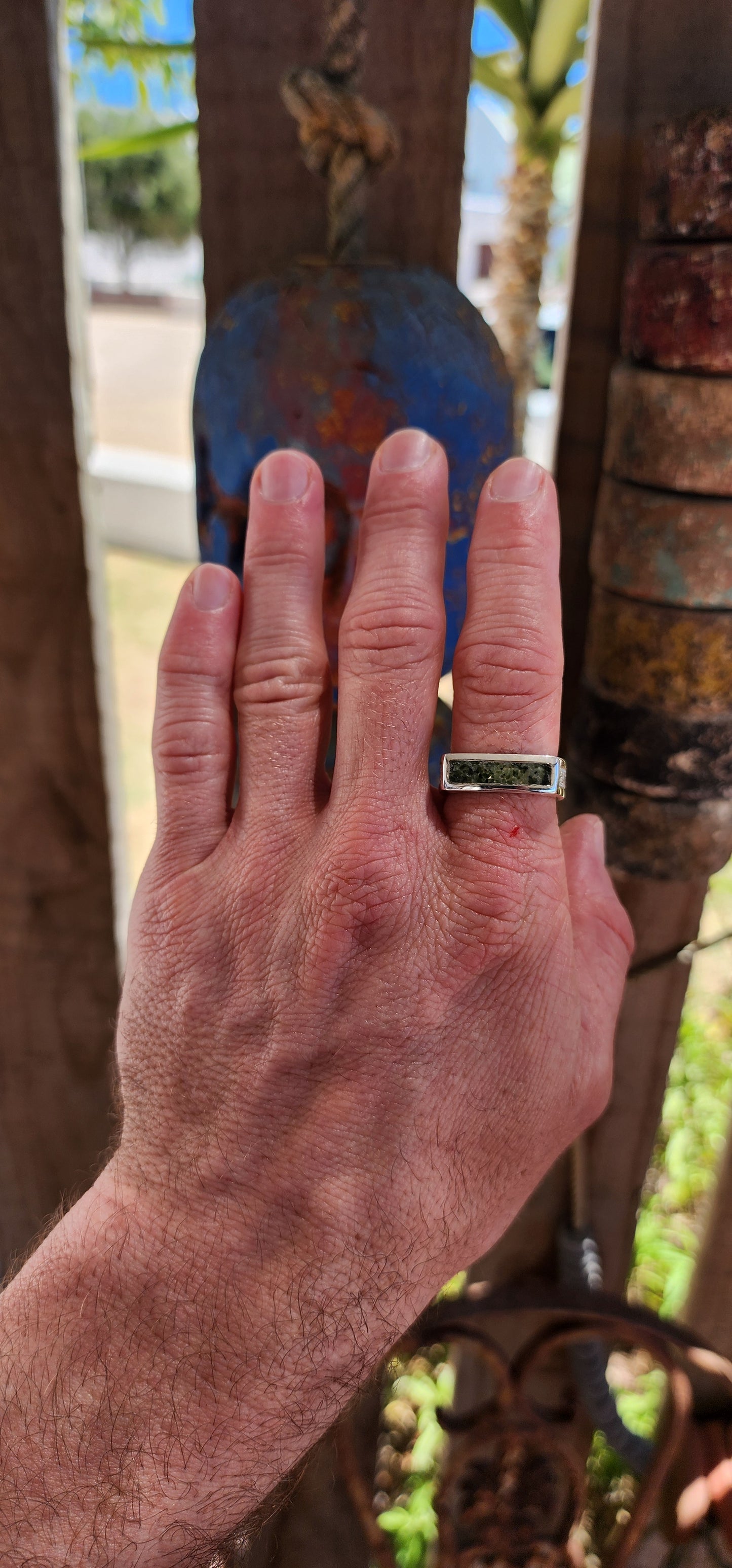 FOR THE BOYS — Chunky Modernist Jade Inlay Ring (Sterling Silver).