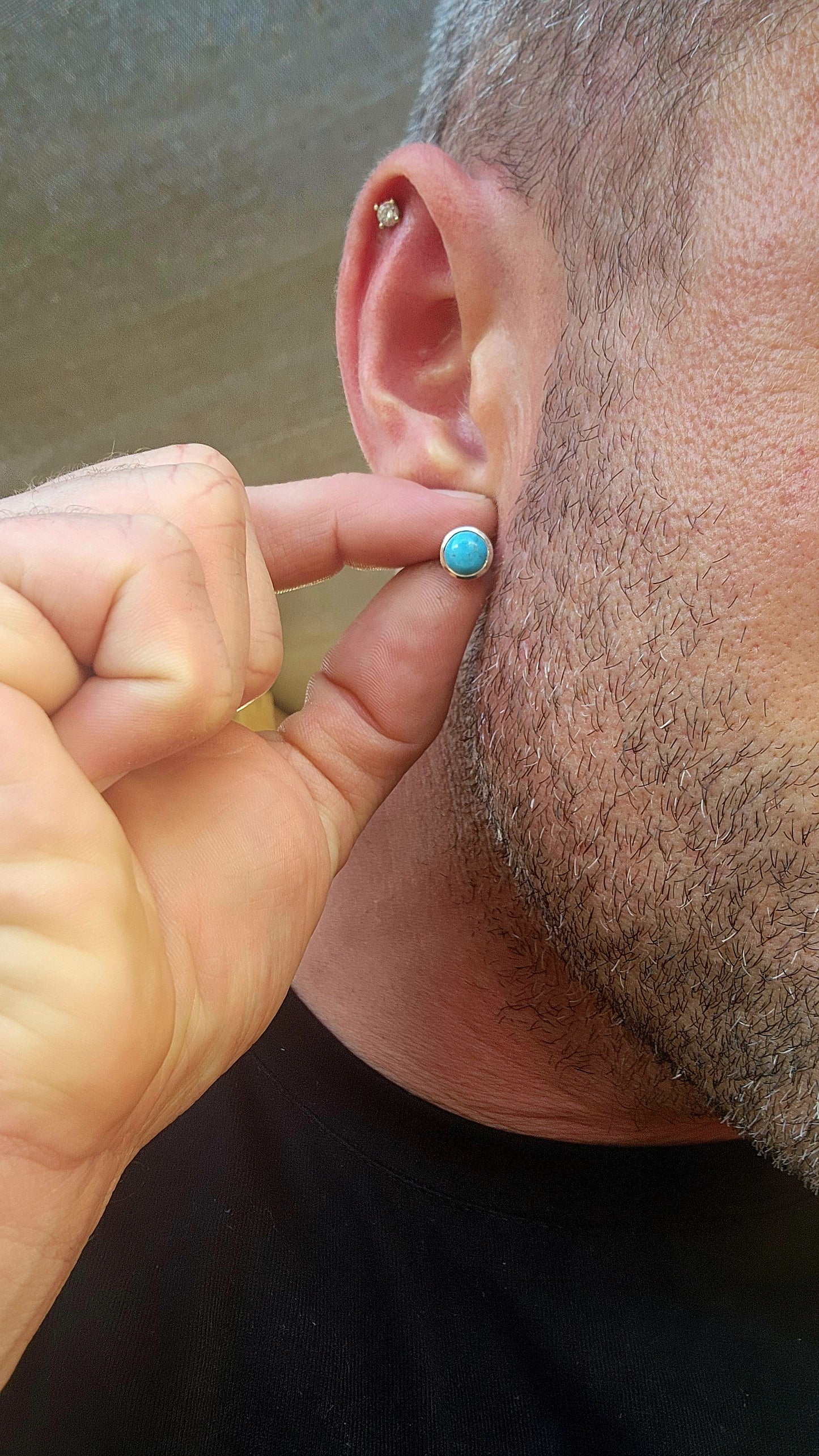 These gorgeous unisex sterling silver stud earrings feature perfectly round turquoise cabochons, beautifully tube / bezel set in sleek polished sterling silver.