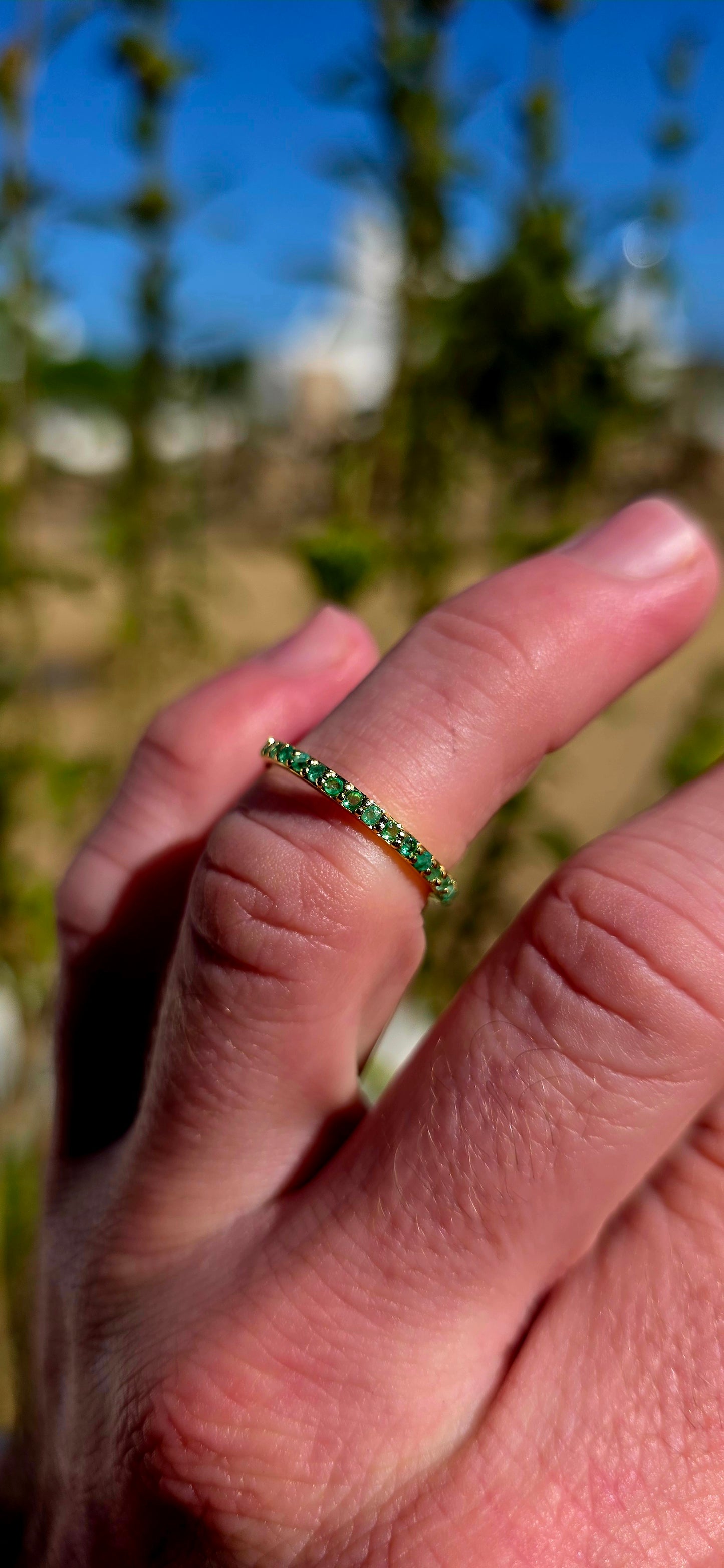 A fine and dainty full eternity stacking band, crafted in solid sterling silver and finished with a rich layer of 18ct yellow gold plating for that warm, timeless glow.