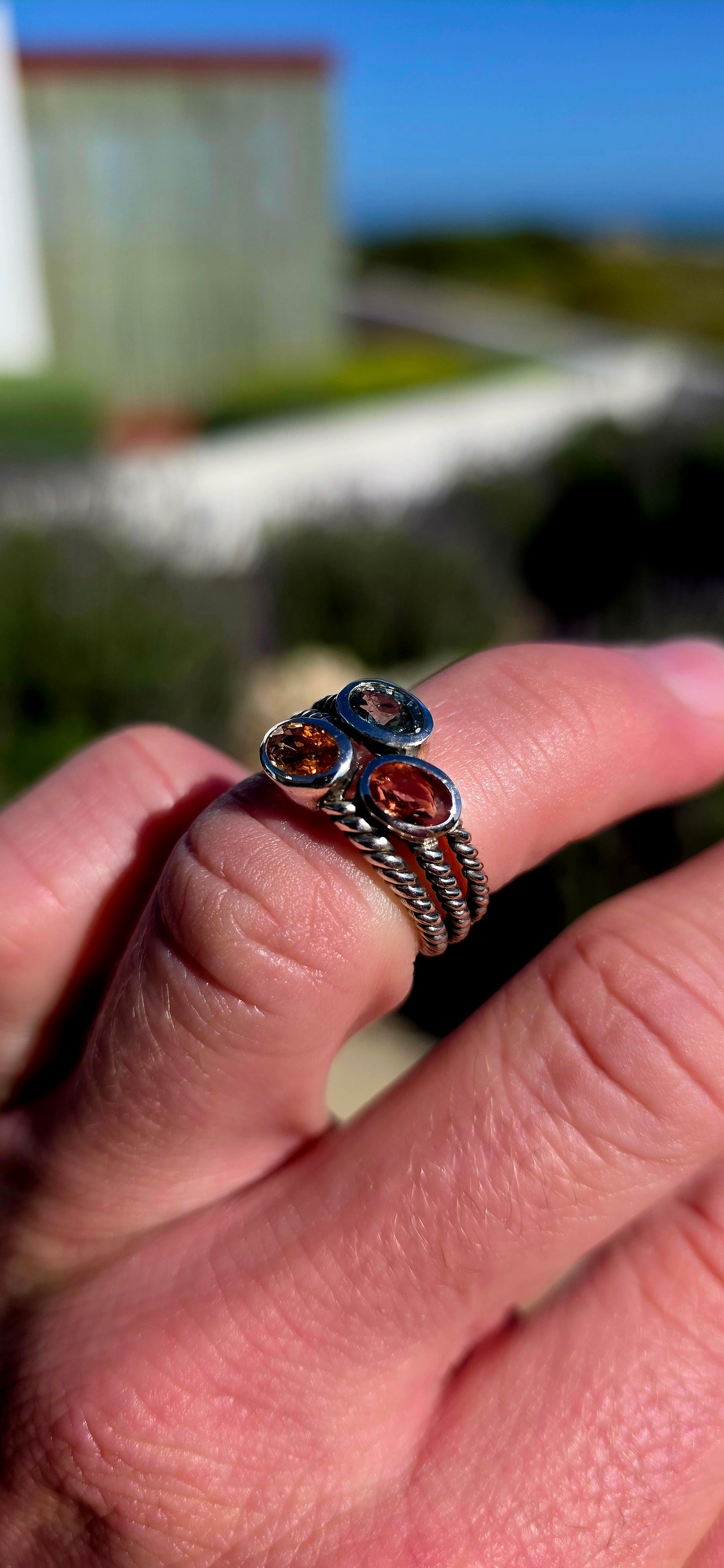 Such a cool and wonderfully arty little ring! Crafted in solid sterling silver, this unusual design gives the illusion of three individual rope-style bands stacked together, creating fabulous texture and a slightly rustic, artisan feel.