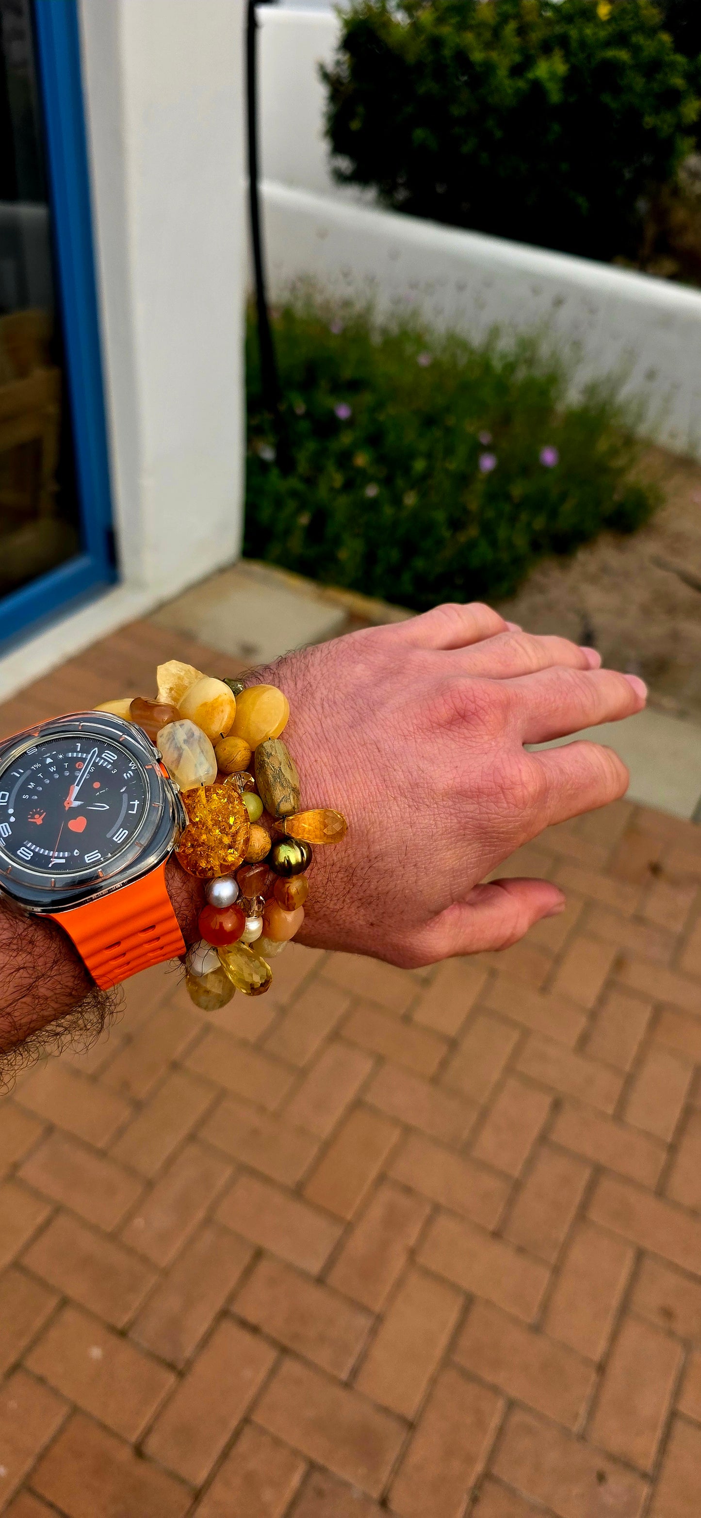All the glorious colours of autumn wrapped around your wrist! A fabulous collection of three chunky gemstone stretch bracelets, individually strung with an eclectic mix of natural gemstones in warm honey, caramel, cognac, golden yellow and earthy brown.