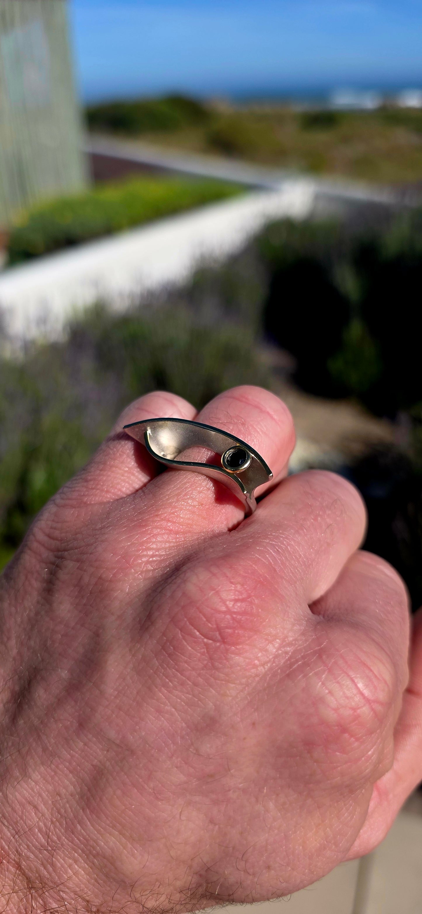 Modernist, sculptural and wonderfully artisan in feel! This striking statement ring is crafted in sterling silver with a softly brushed matte finish, giving it that fabulous contemporary studio-jewellery look.