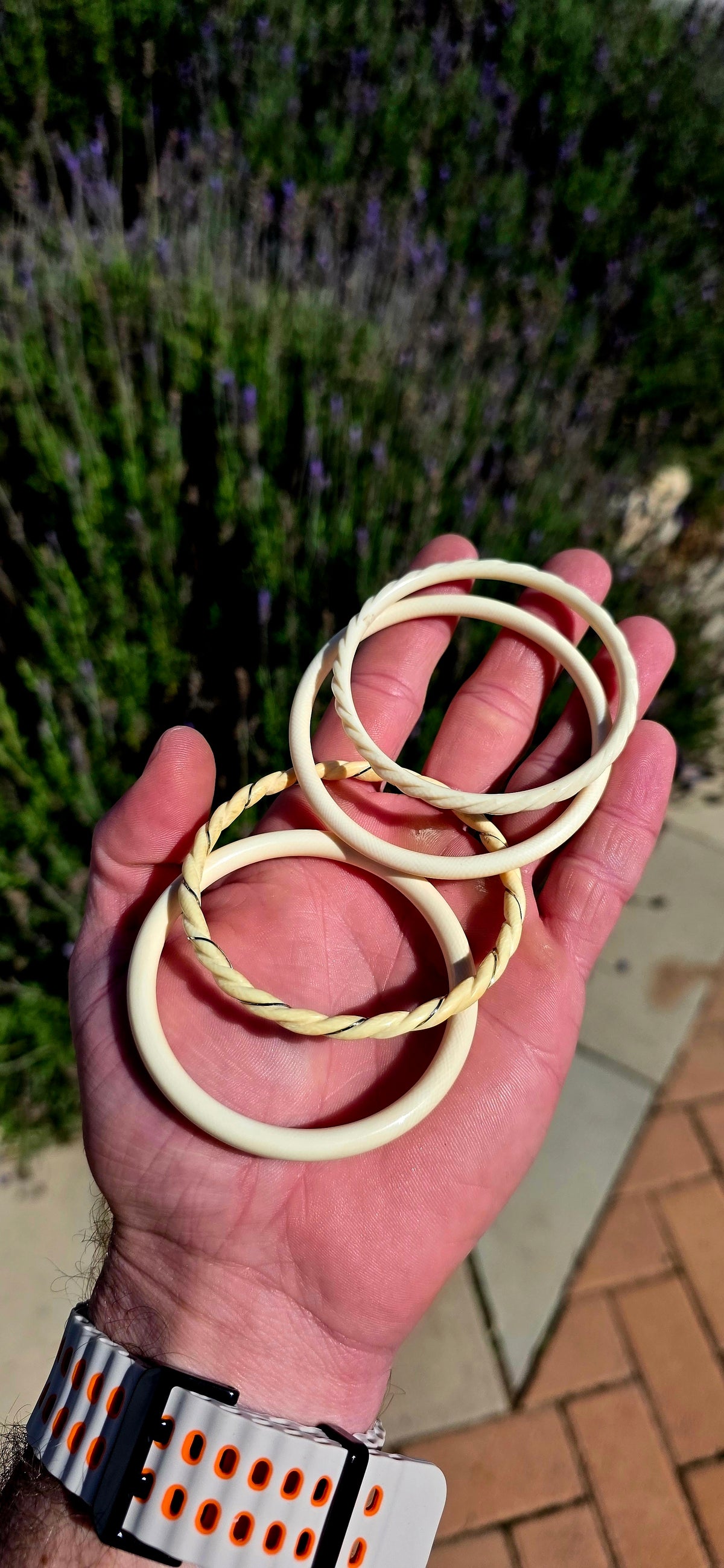 A lot of four antique hand-carved pre-ban ivory bangles, each with that wonderfully warm creamy tone and subtle character that comes with age.