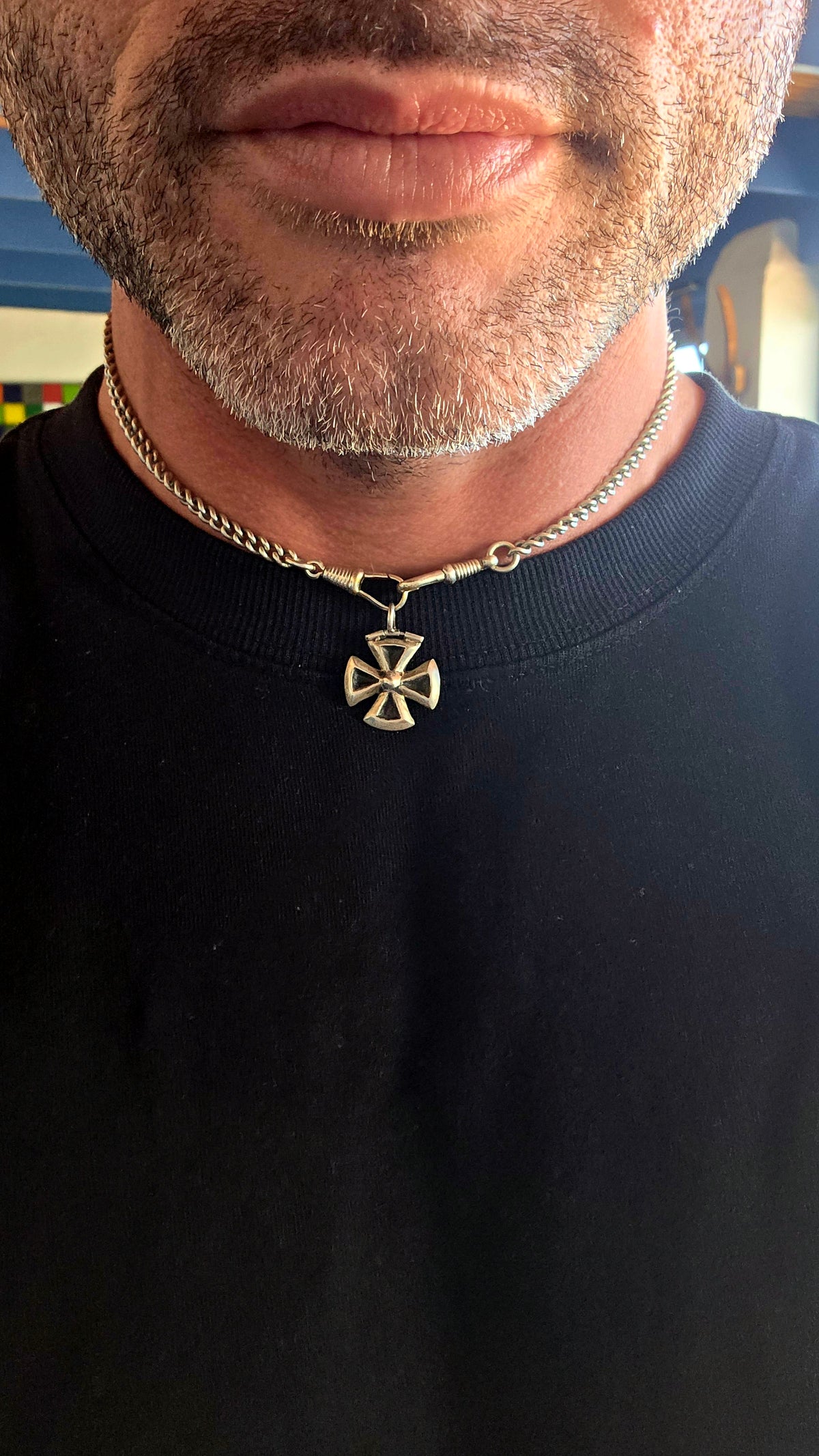 A beautifully crafted vintage sterling silver fob pendant in the distinctive shape of a Maltese-style cross!
