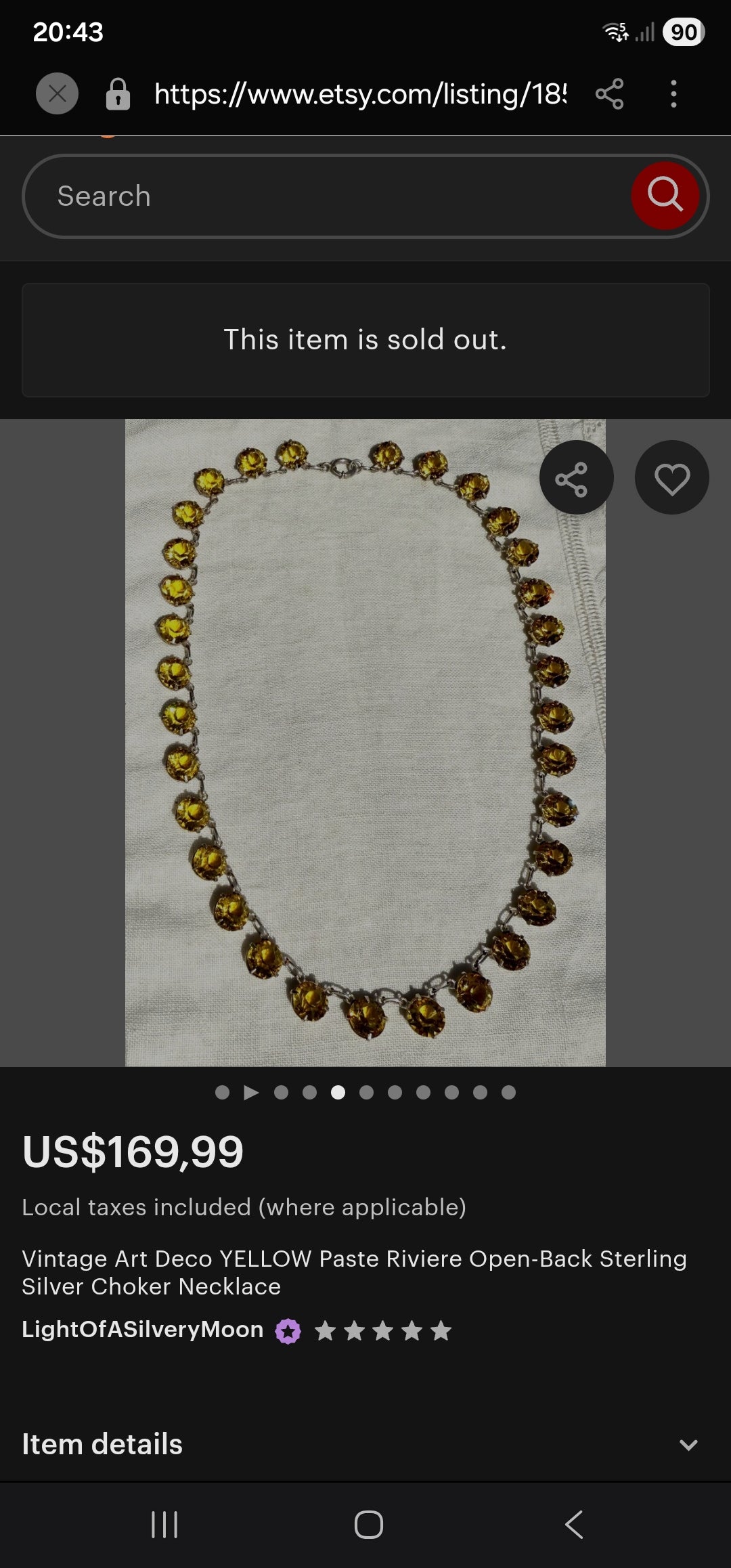 An absolutely spectacular and extremely sought-after Art Deco era circa 1930s sterling silver and yellow paste rivière necklace.