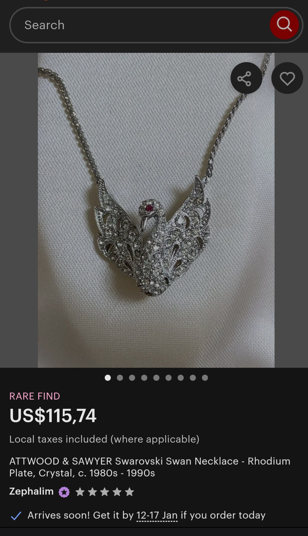 Vintage Attwood & Sawyer Swan Necklace (circa 1980s).