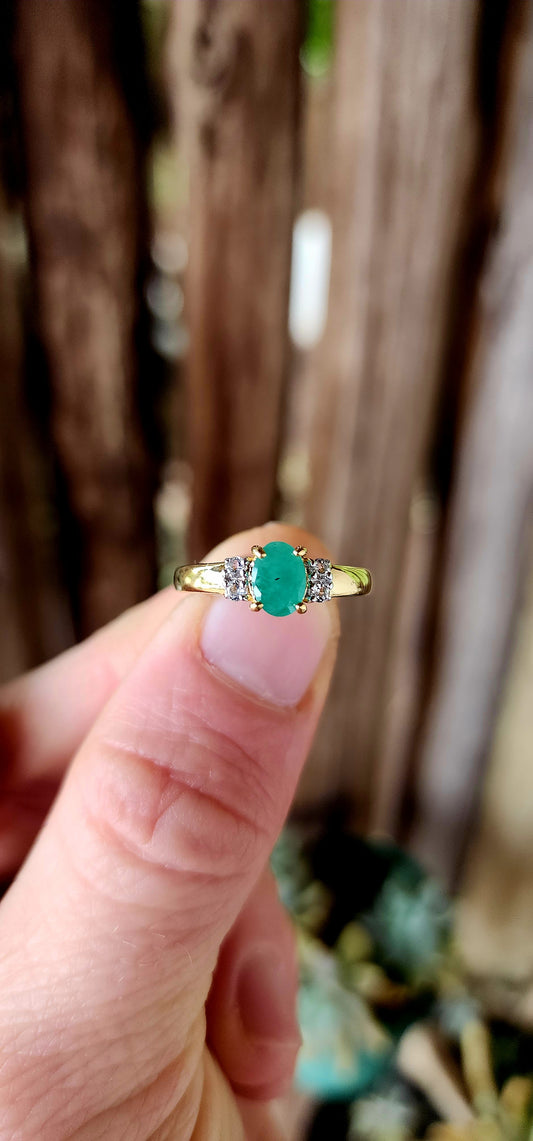 "Emerald Glow" – Emerald & White Topaz Trilogy Ring.