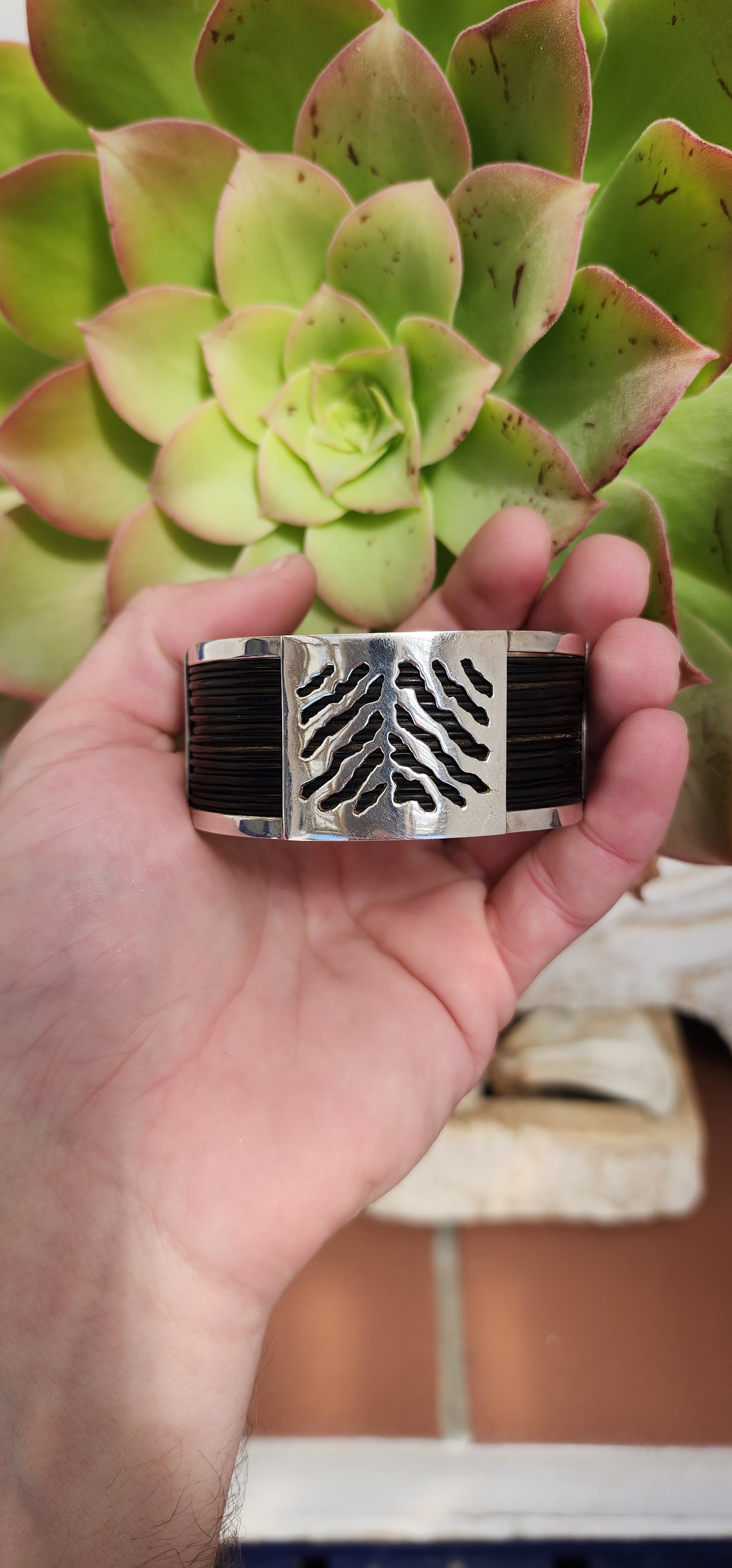 Sterling Silver and genuine Elephant hair open cuff bracelet -Perfectly unisex.