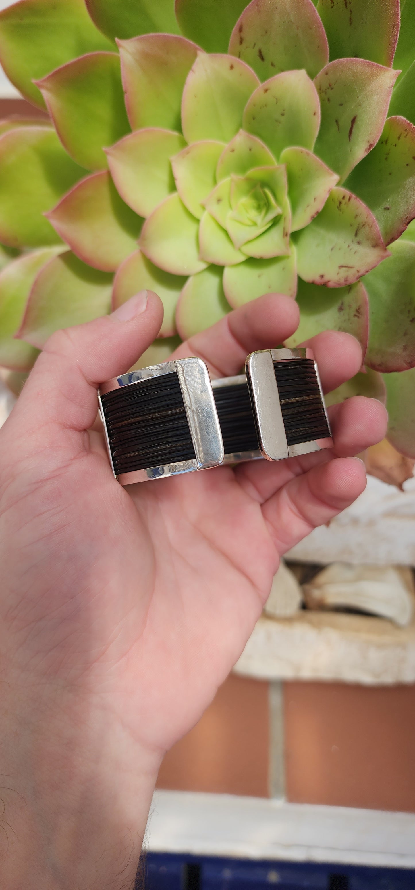 Sterling Silver and genuine Elephant hair open cuff bracelet -Perfectly unisex.