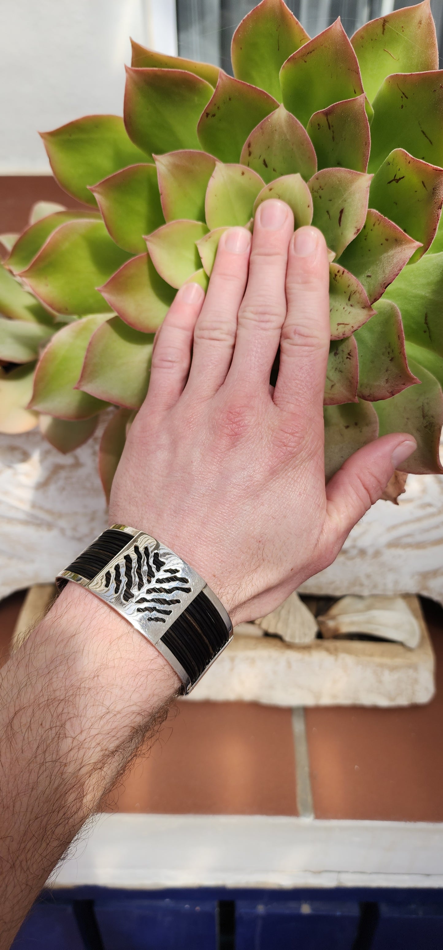 Sterling Silver and genuine Elephant hair open cuff bracelet -Perfectly unisex.