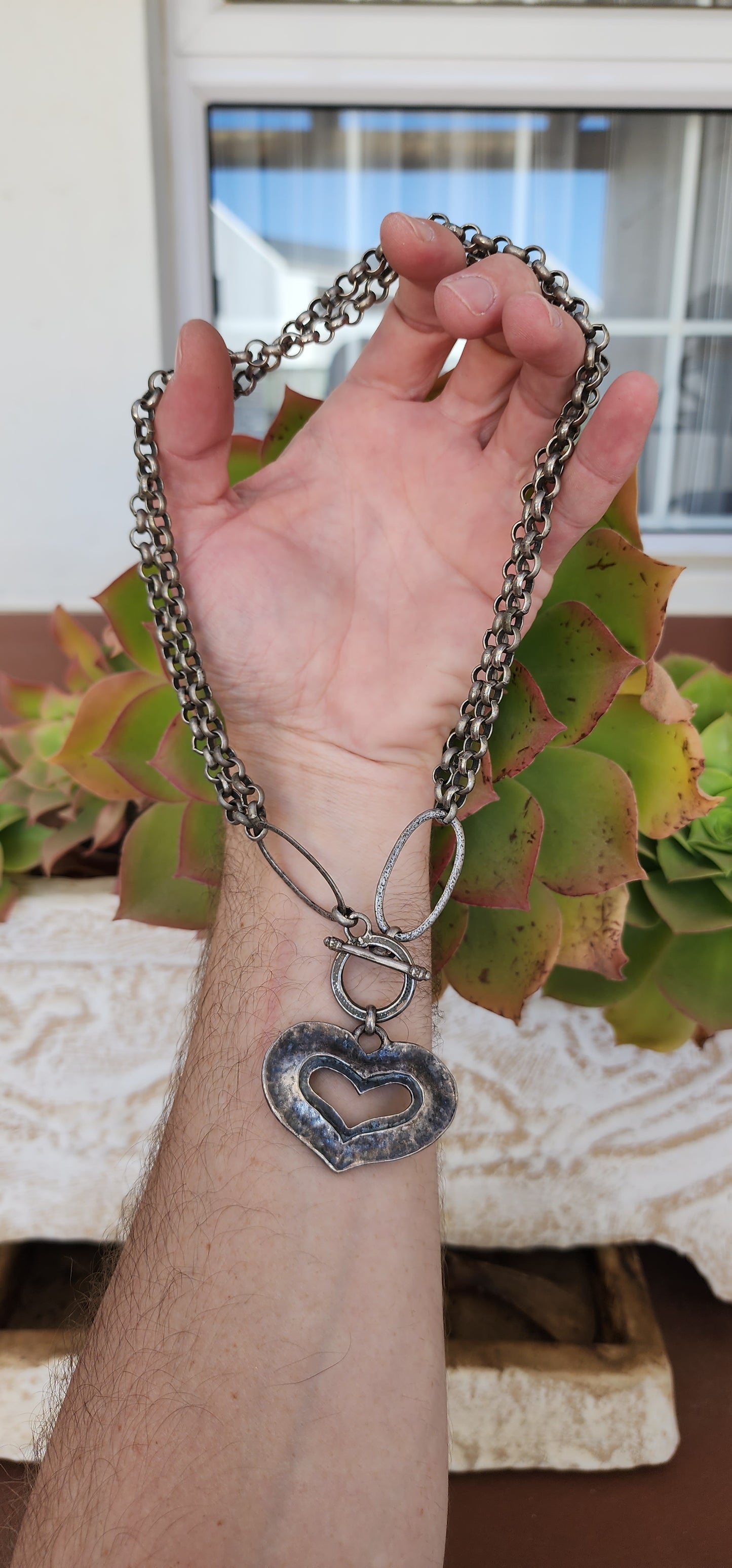 Vintage Silver plated Designer necklace with Heart Pendant -Handmade by by Israeli jewellery Designer "Avgad"