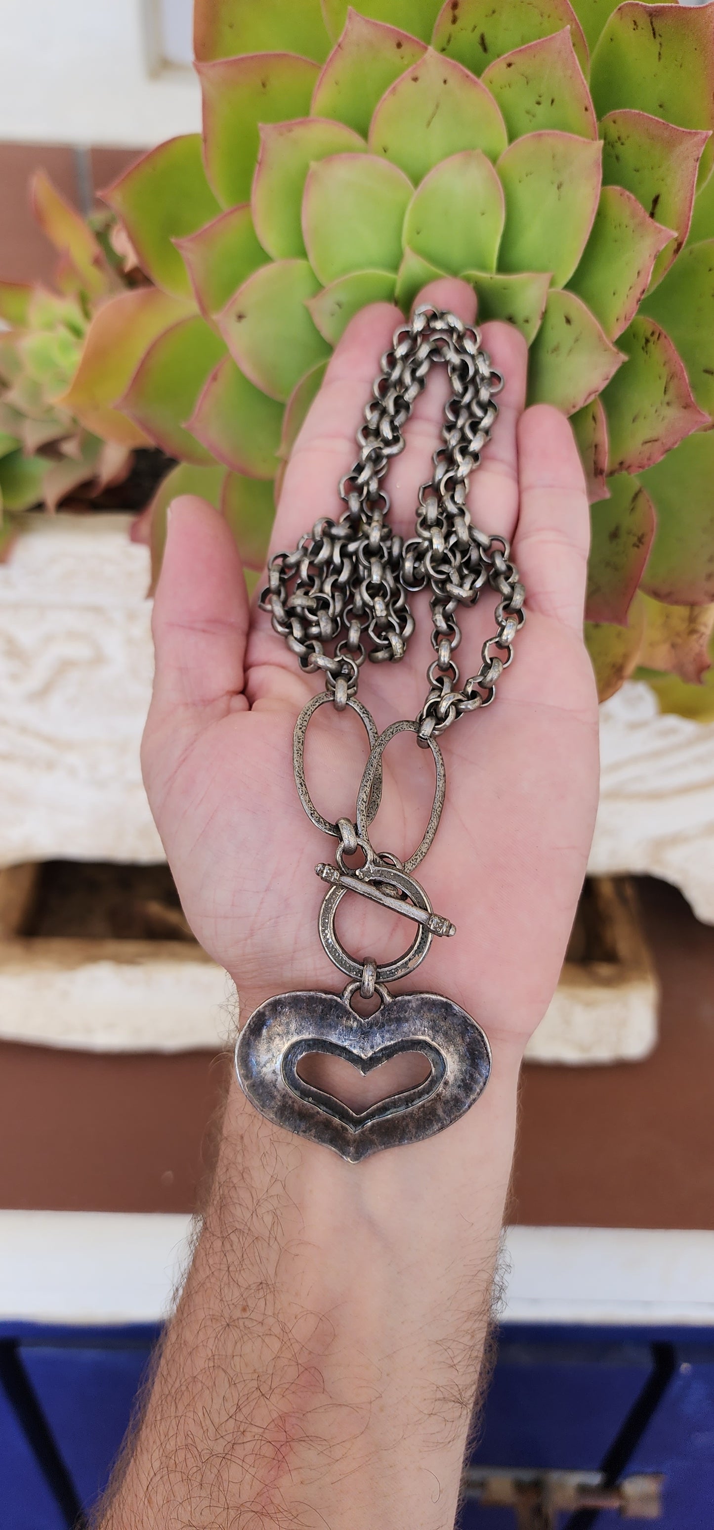 Vintage Silver plated Designer necklace with Heart Pendant -Handmade by by Israeli jewellery Designer "Avgad"