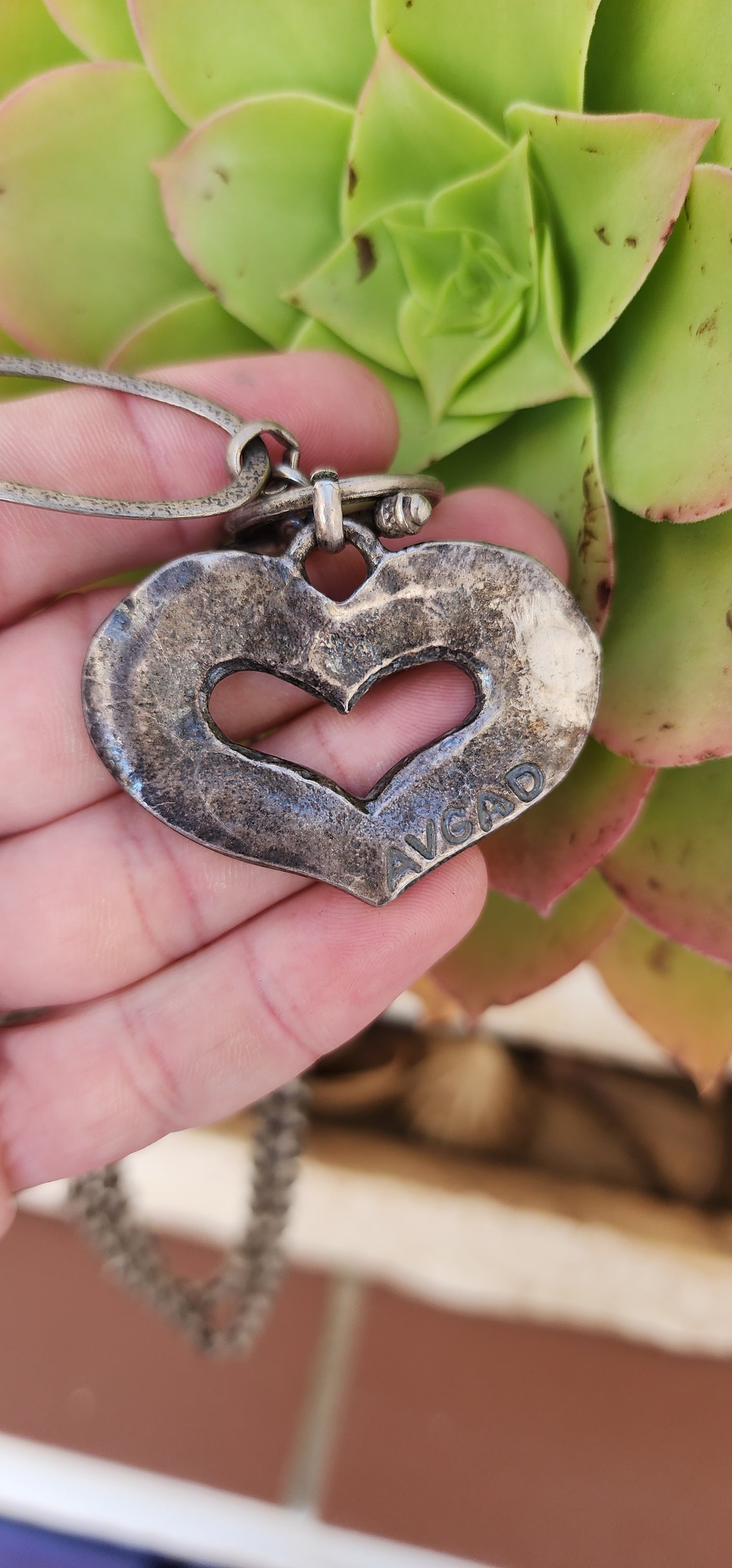 Vintage Silver plated Designer necklace with Heart Pendant -Handmade by by Israeli jewellery Designer "Avgad"