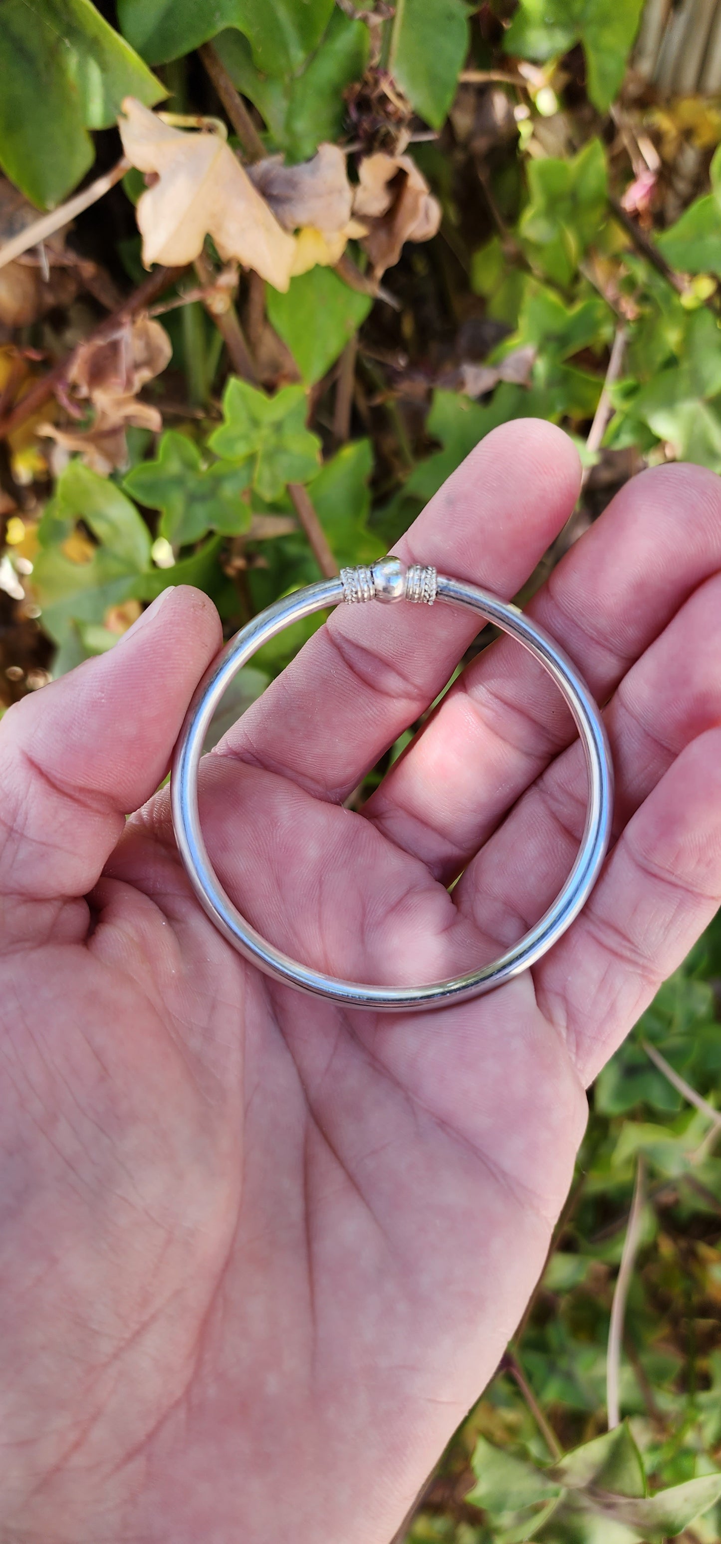 Sterling Silver Ethnic/Tribal Indian "Kada" Tube bangle with Sphere end ( you can open/close the bangle .