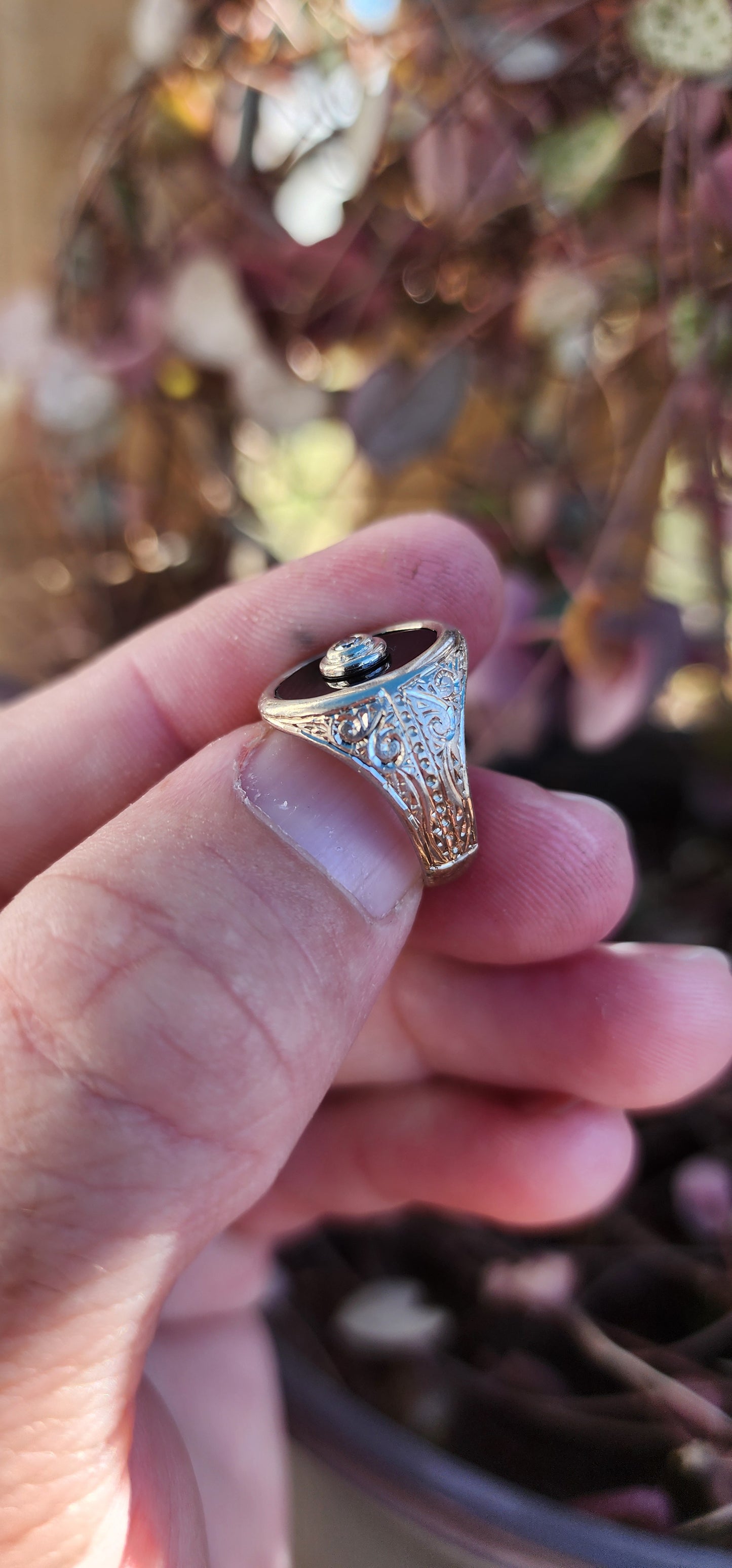 Classical 9ct White Gold,Onyx and Diamond Signet ring.