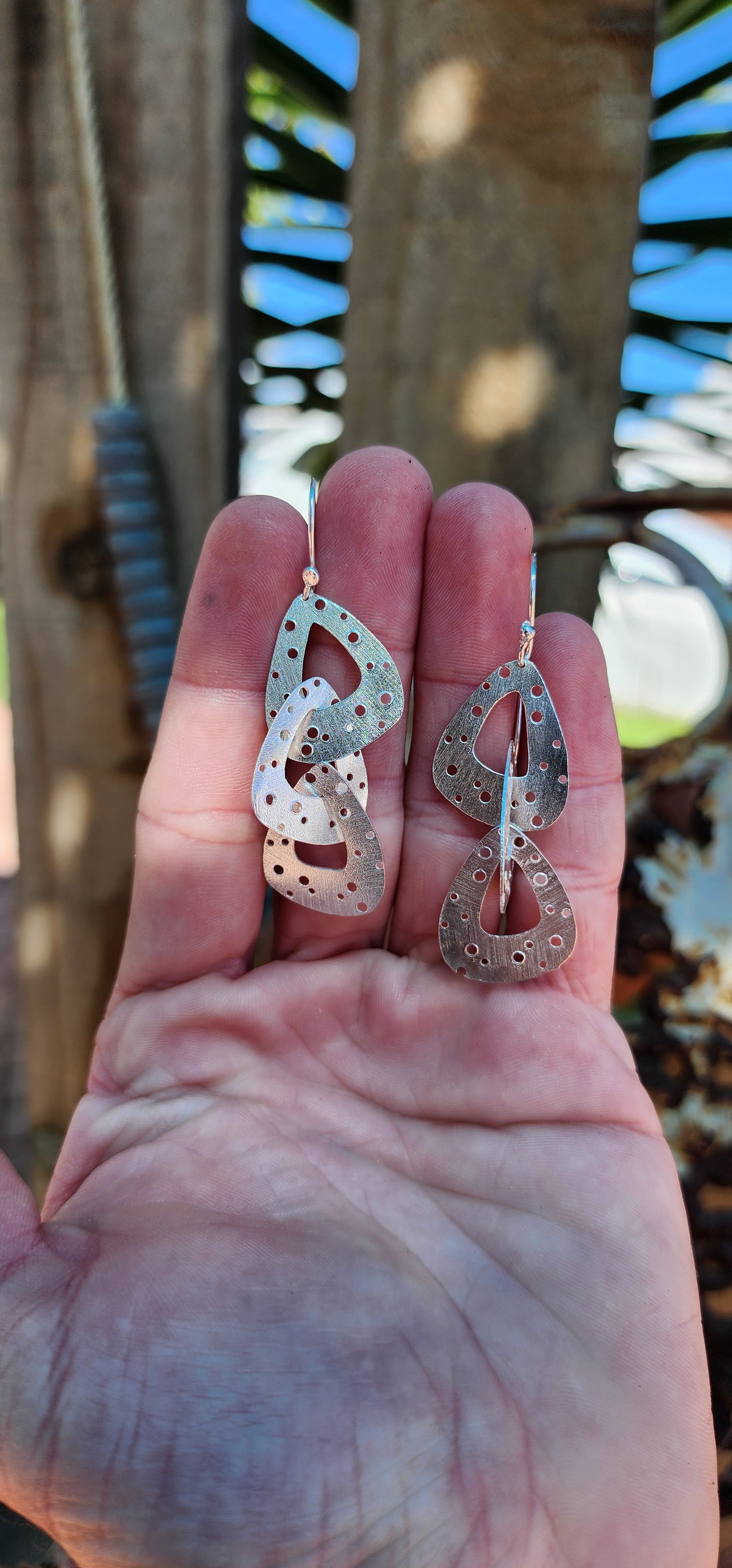 Modernist in design Sterling Silver Ribble drop earrings .